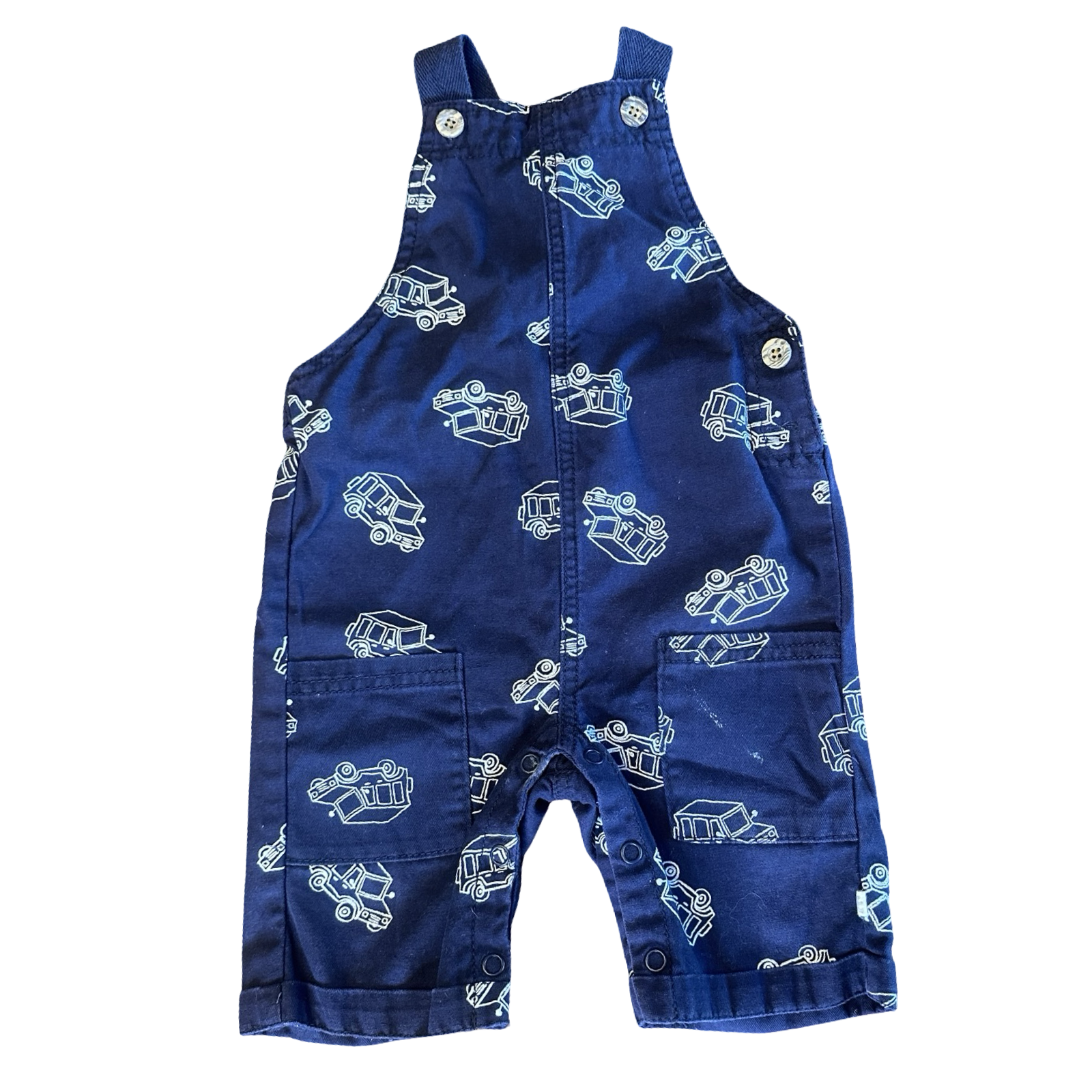 18-24M Navy Car Cotton Dungaree - Woolworths