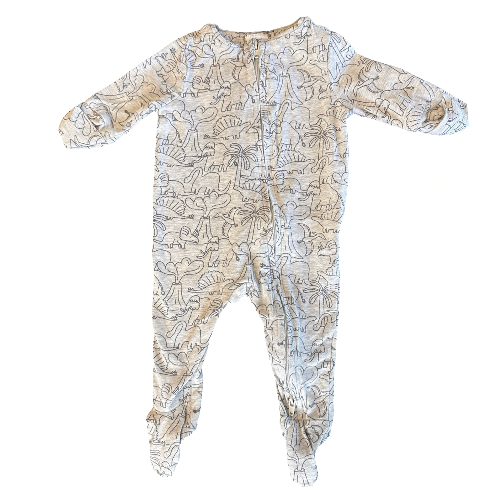 0-3M Grey Dinosaur Babygrow - Cotton On