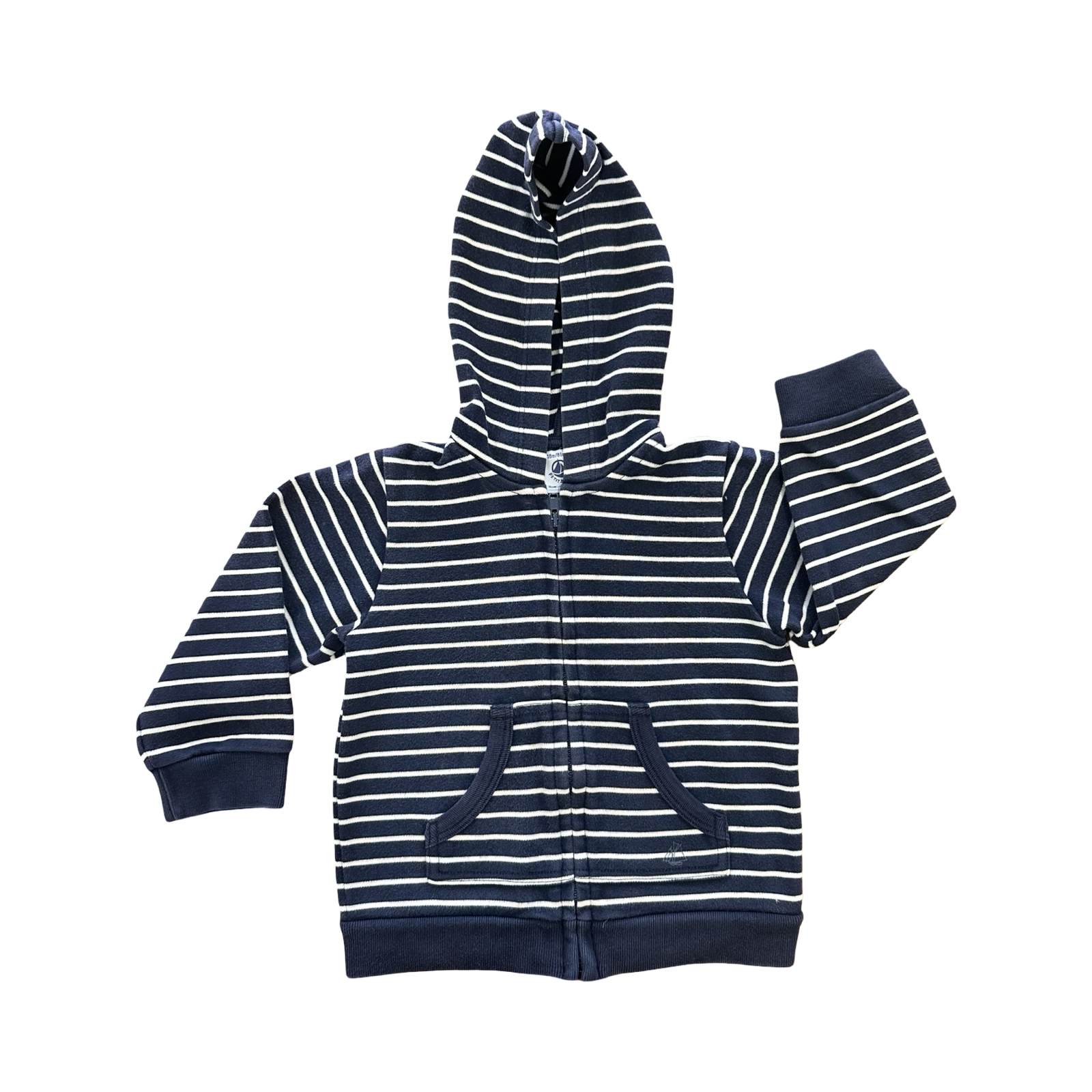 18M Navy & White Stripe Zipper Hoddie - Petit Bateau