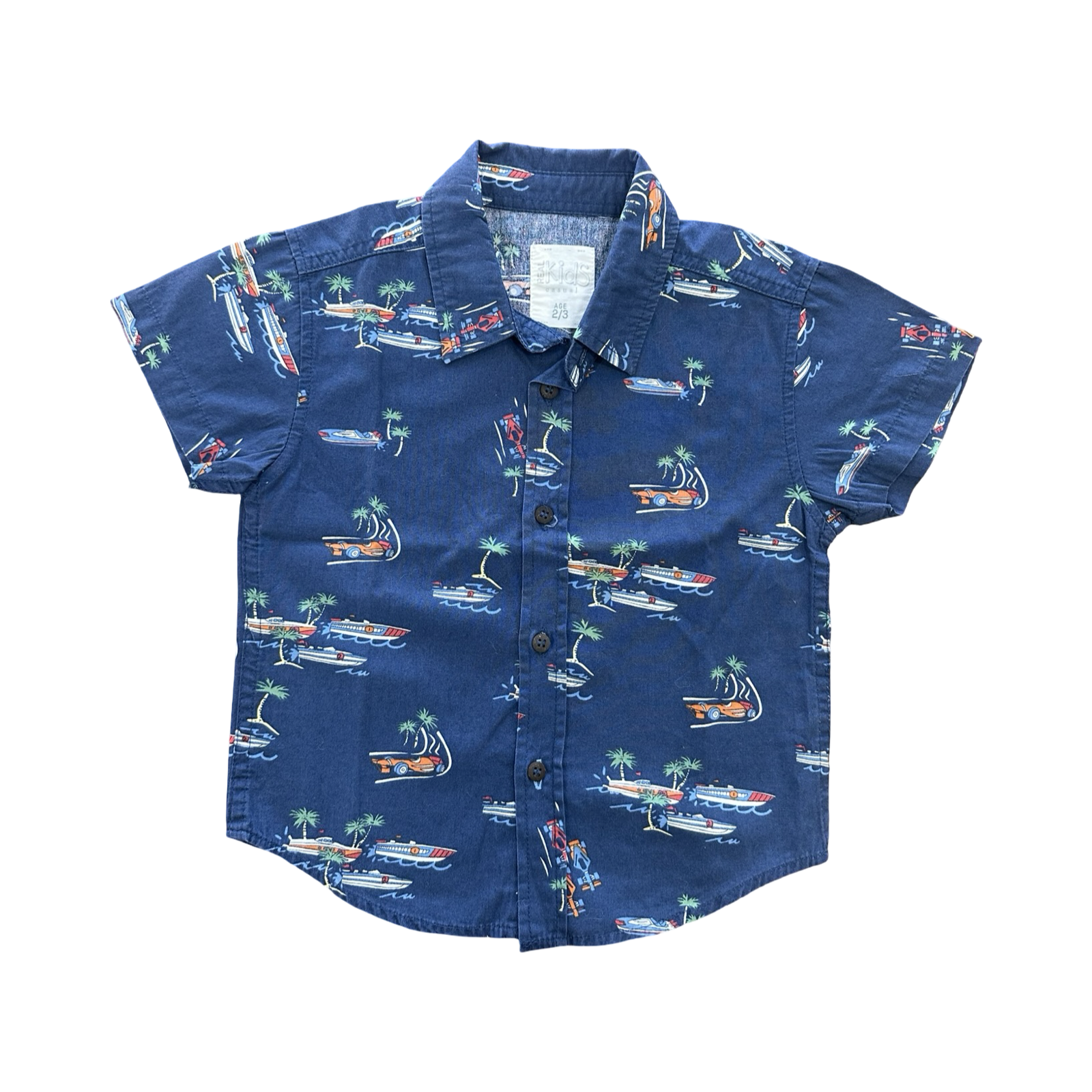2-3Y Navy Car & Boat Collar & Buttoned Shirt - Real Kids