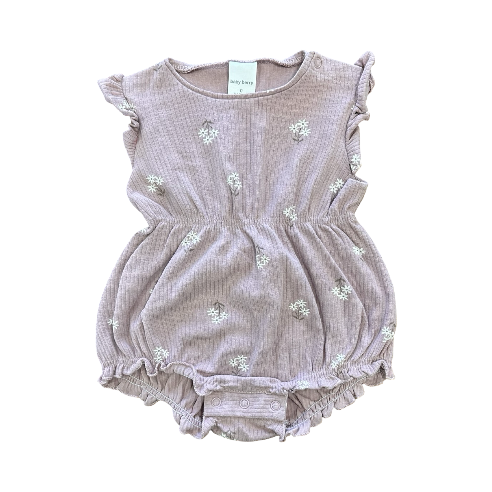 6-12M Maybe Daisy Ribbed Romper - Baby Berry