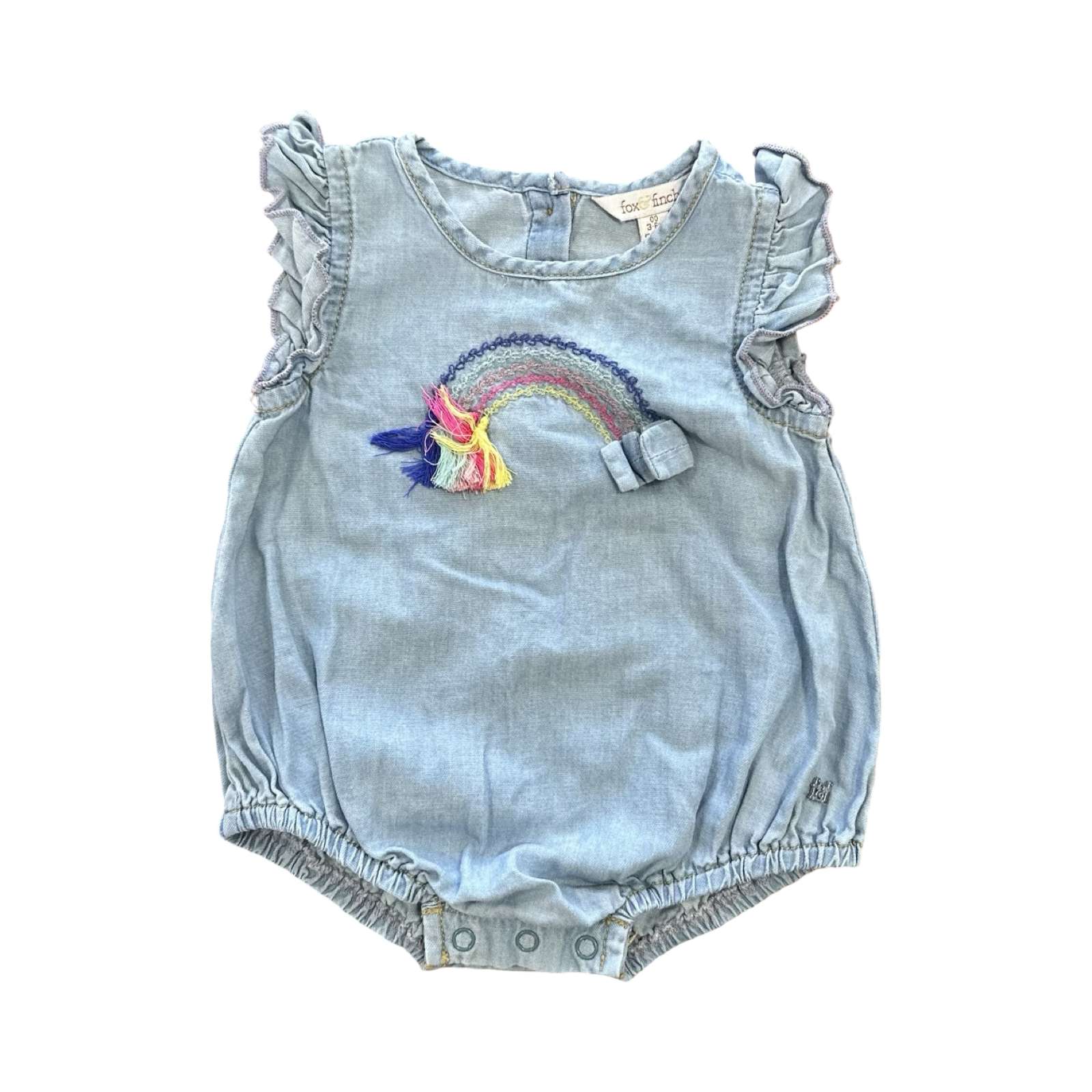 3-6M Denim Rainbow Romper - Fox & Finch