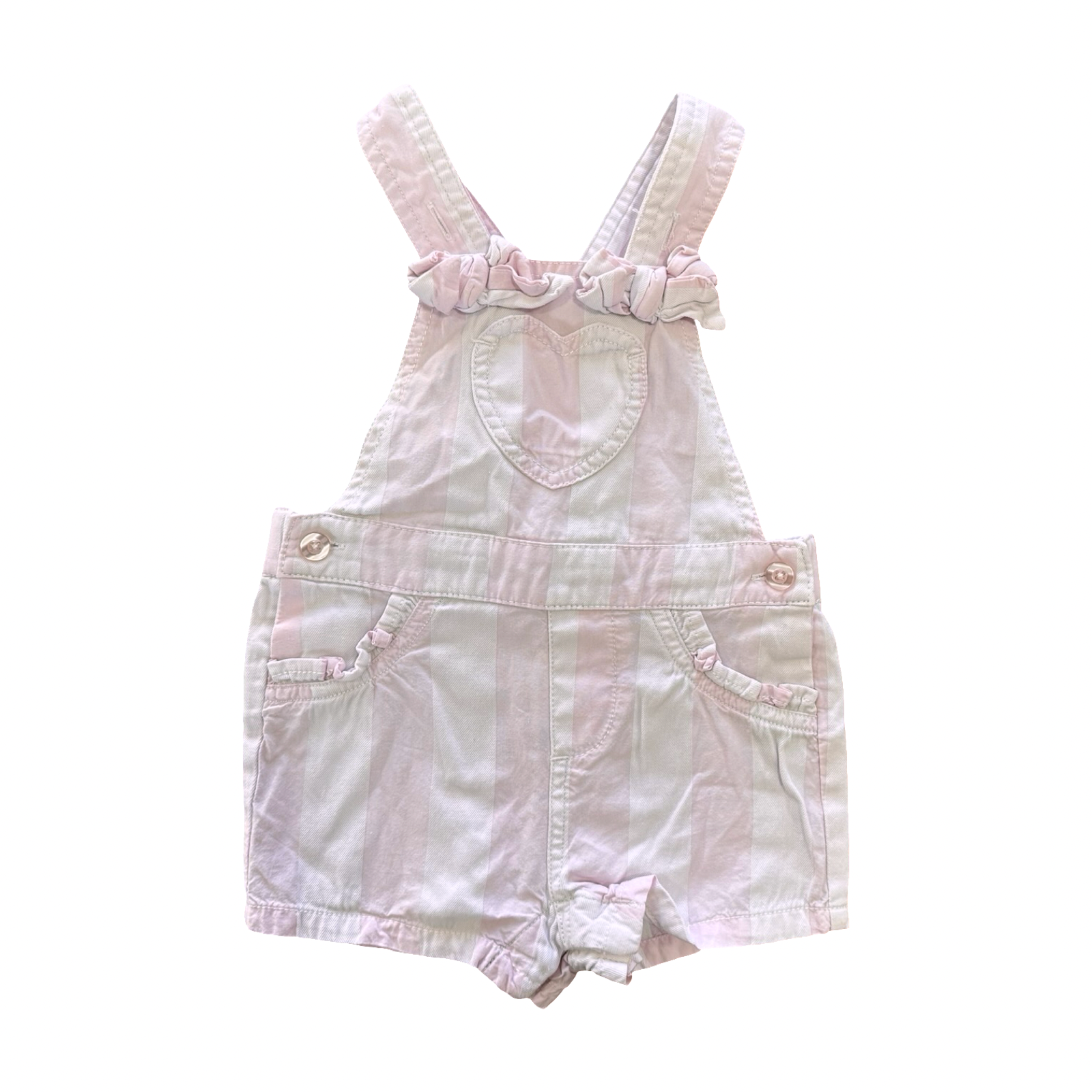 6M Pink & White Stripe Dungaree with Heart Detail - Dymples