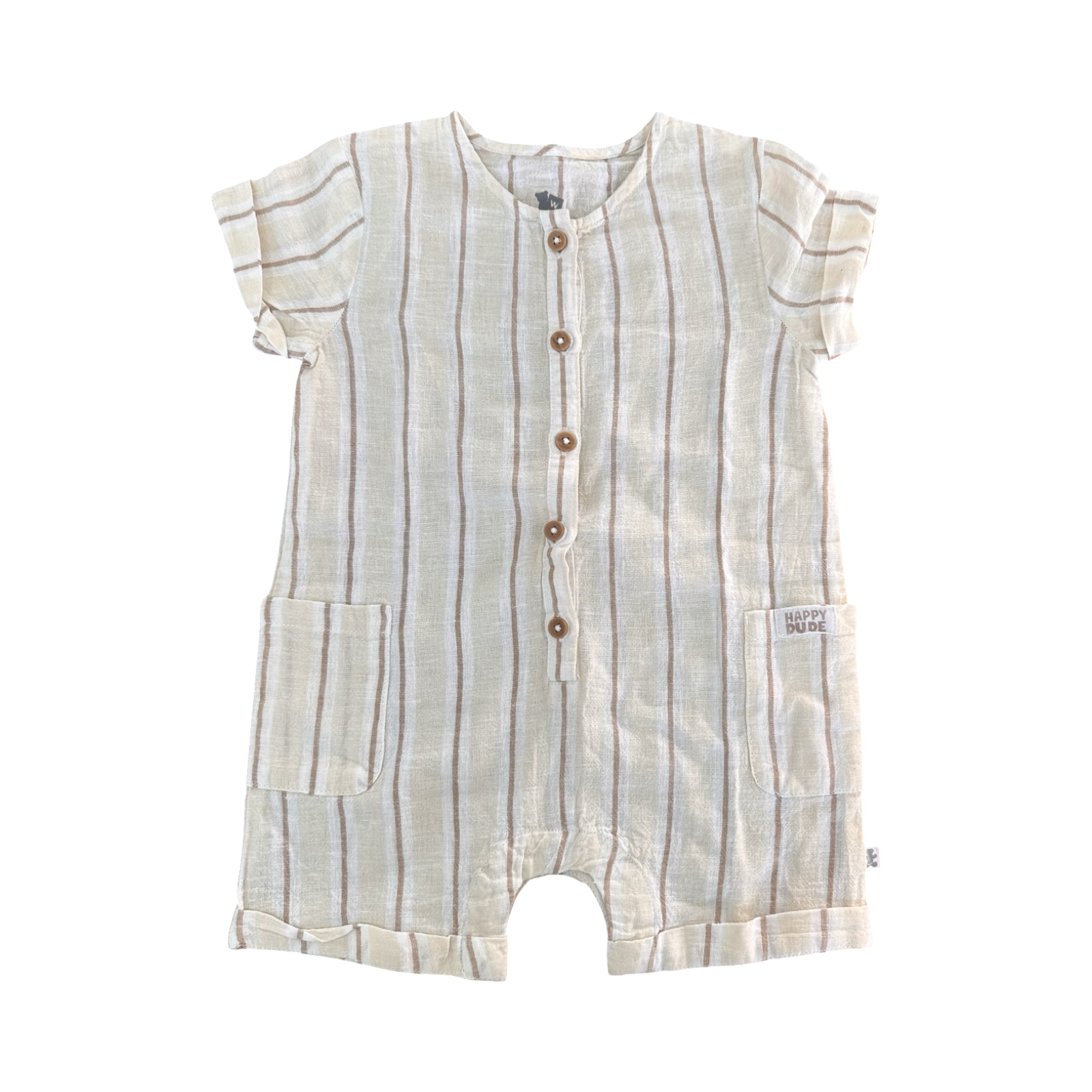 3-6M Cream & Brown Strip Cotton Bodysuit with Buttons - Woolworths