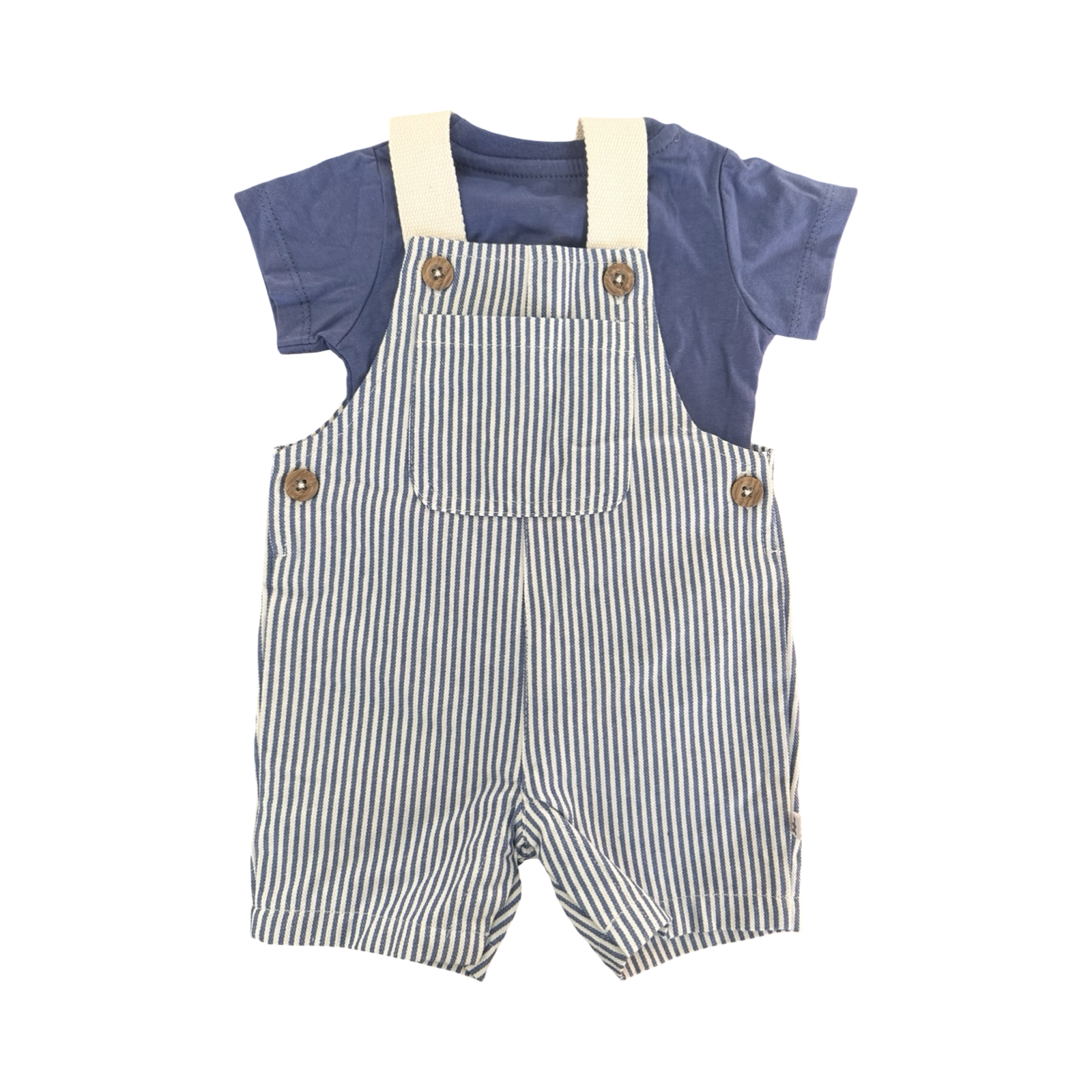 *NEW* 1-3M Blue Pin Stripe Dungaree with T-Shirt - Woolworths