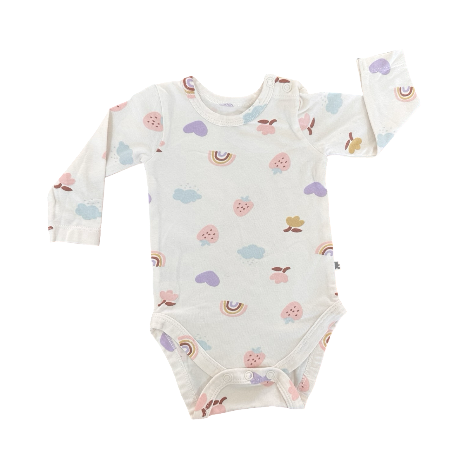 1-3M White Long Sleeve Bodysuit with Small Patterns - Woolworths