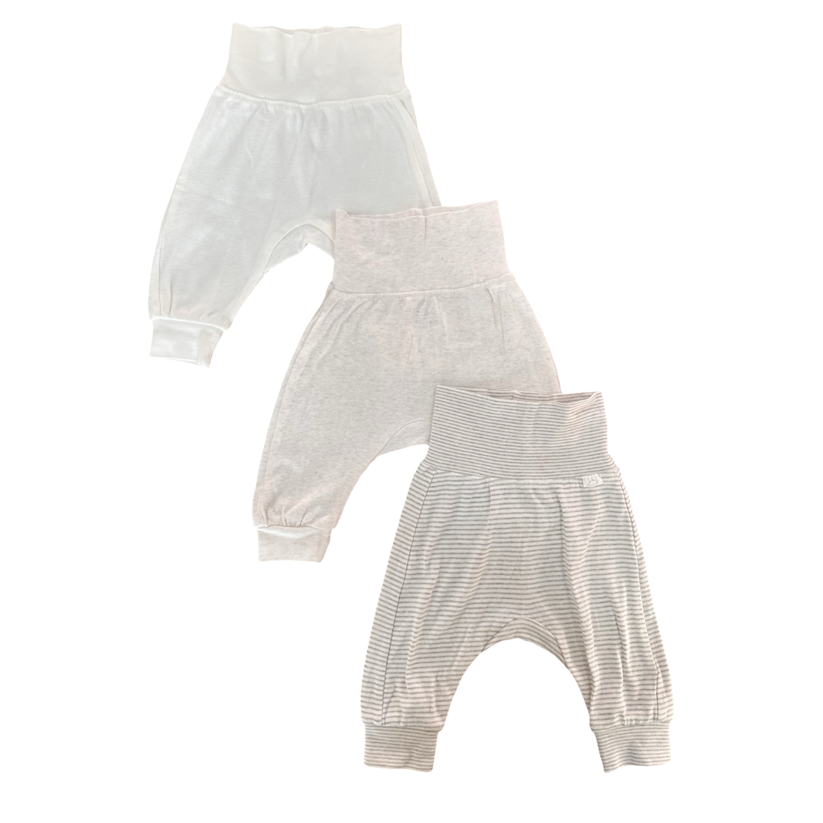 1-2M 3pc White & Beige Harem Pants - H & M