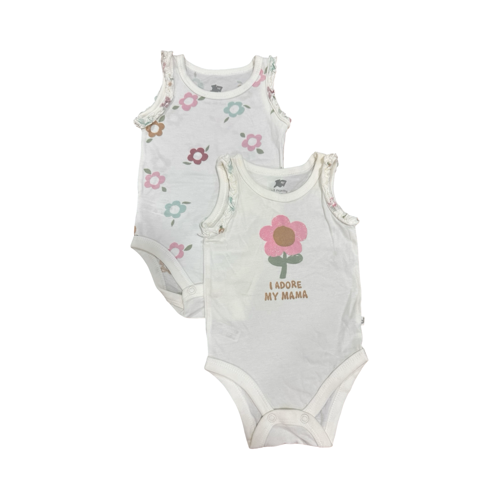 1-3M 2pc Sleeveless Frill Floral Bodysuits - Woolworths