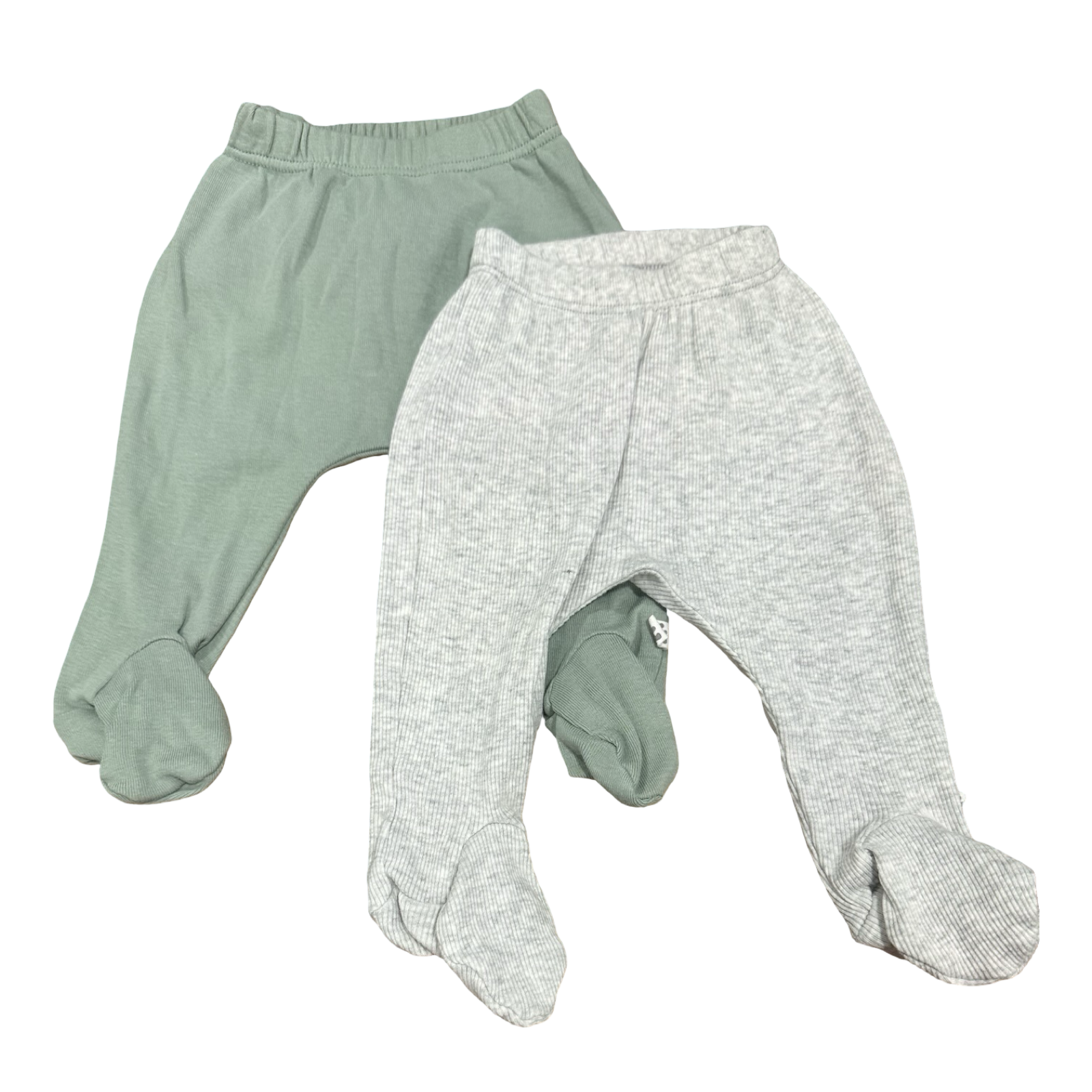 Newborn 2pc Grey & Green Cotton Footed Leggings - Woolworths