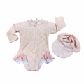 3-6M Pink Daisy Long Sleeve Swimming Costume with Swim Hat - Woolworths