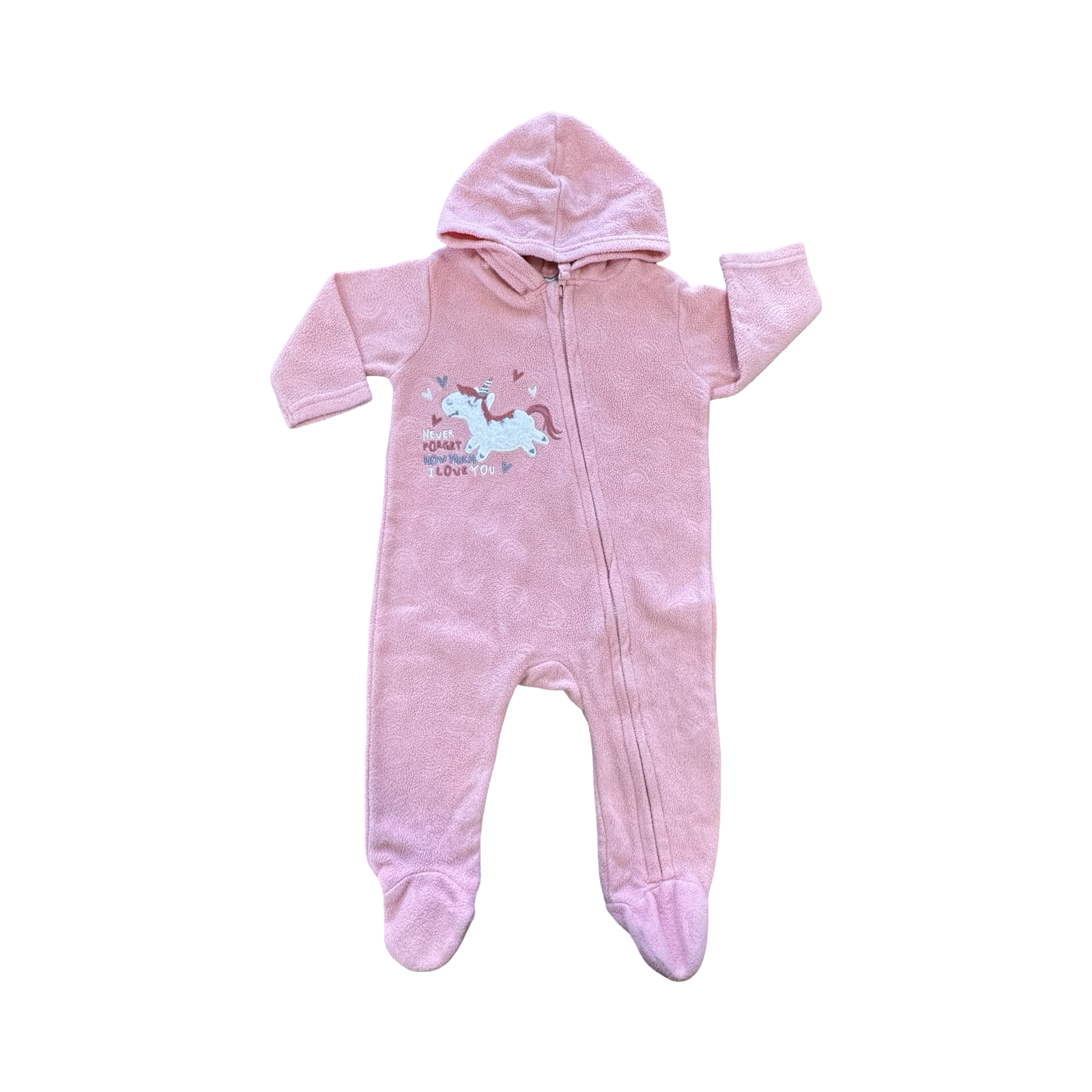 6-12M Peach Unicorn Hooded Zip Onesie - Ackermans