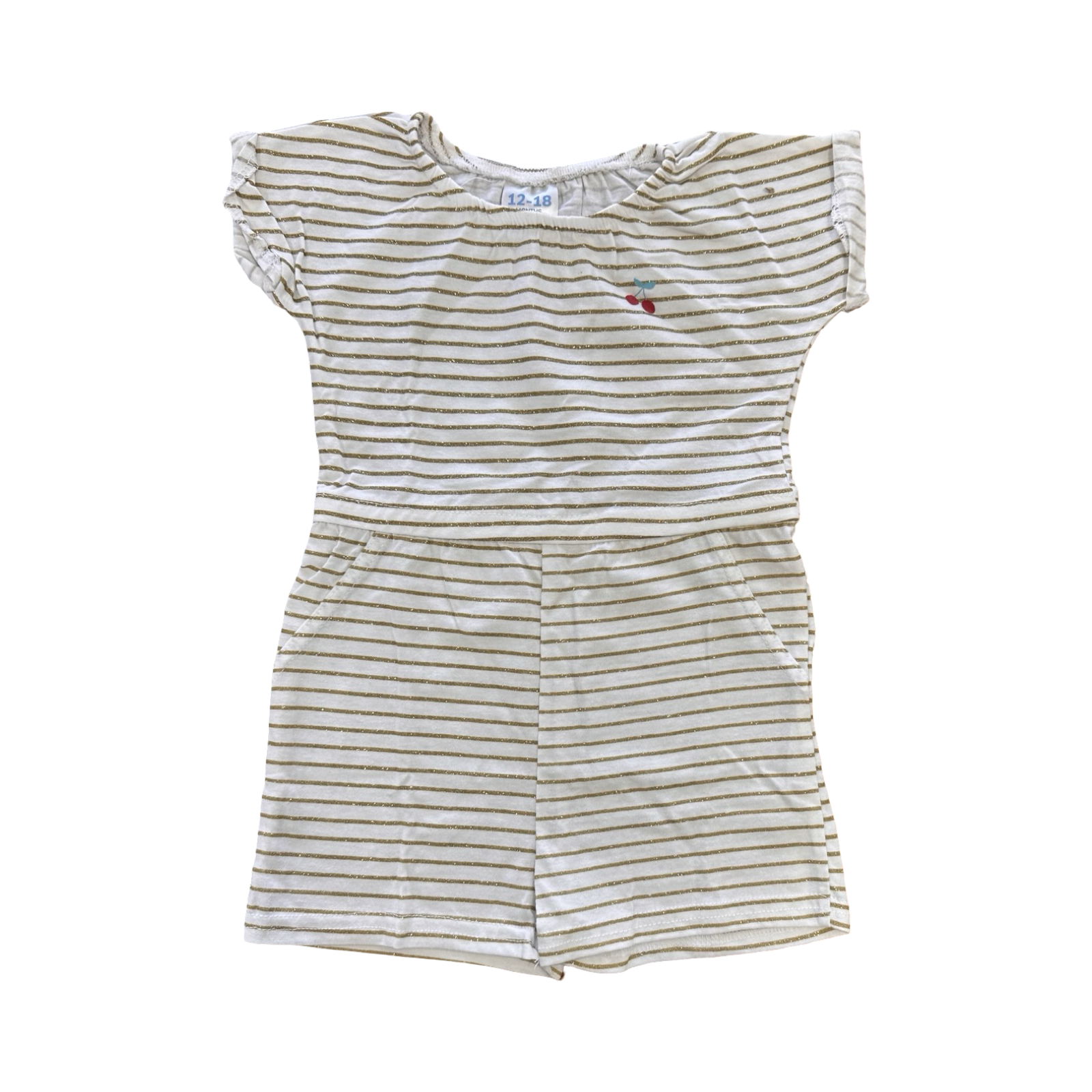 12-18M White & Gold Glitter Stripe Bodysuit - Cuddlesome