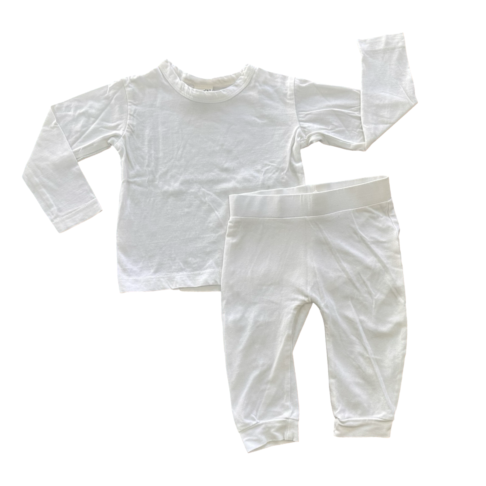6-12M White Cotton 2pc Stretch Set - Jollytots