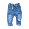 3-6M Blue Denim Jeans with Elasticated Waist and Red & Yellow Stitching - Clicks