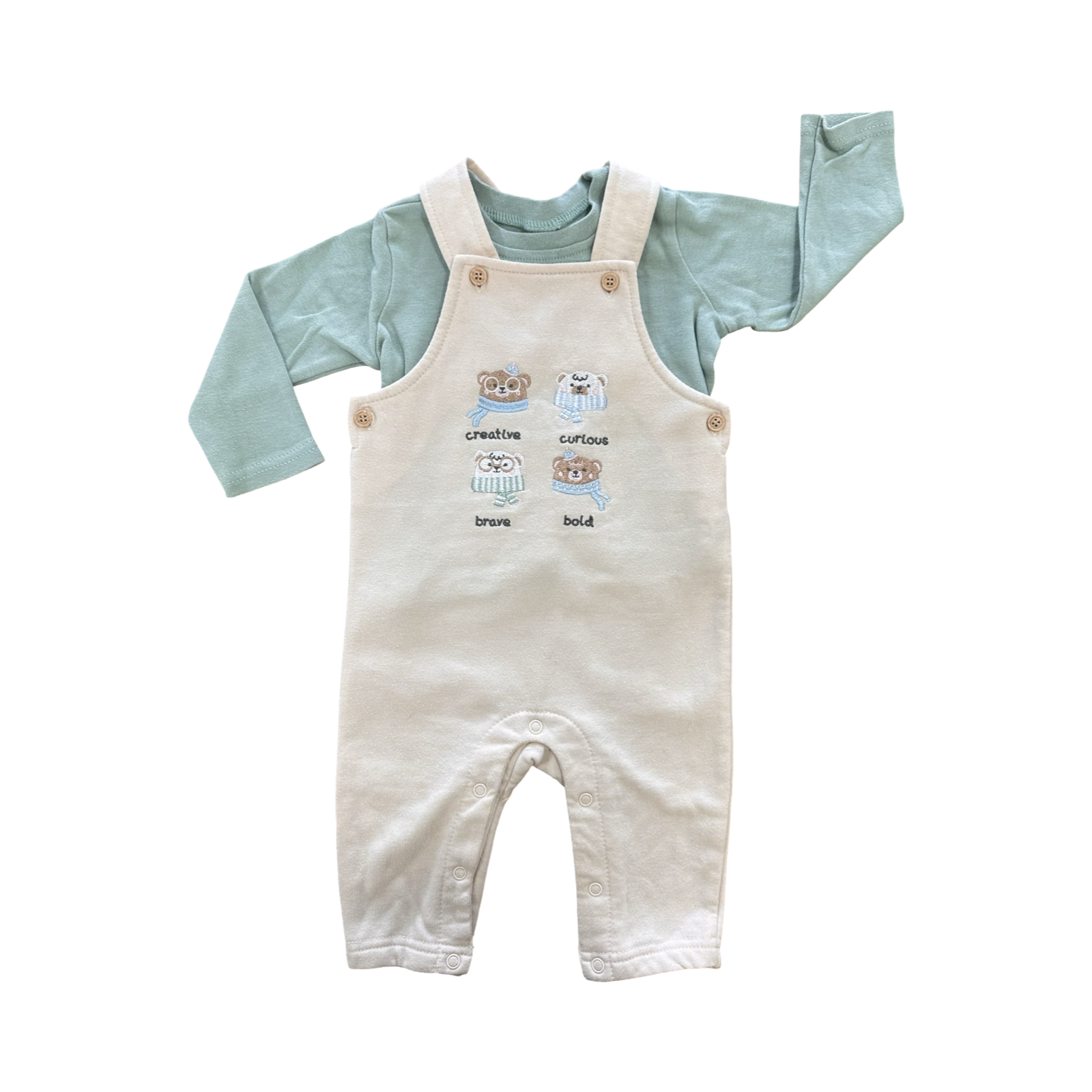 6-12M 2pc Bears Dungaree & Long Sleeve T-Shirt - Tiny Tits & Cuddlesome