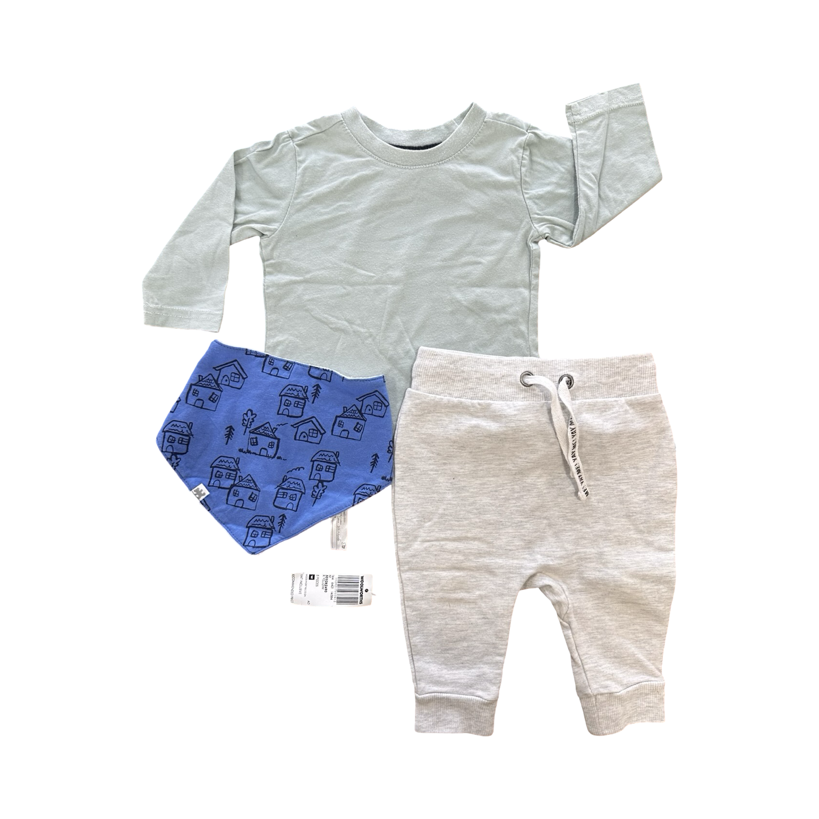 3-6M 3pc Green & Grey Basic Comfy Set - Woolworths & Tiny Tots