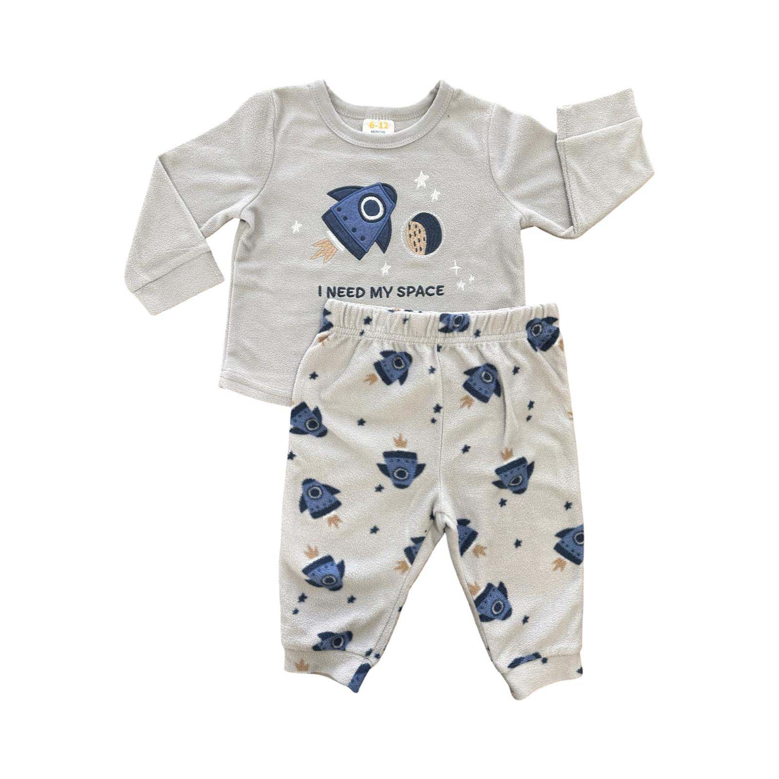 6-12M 2pc Grey & Blue Rocket Pyjamas - Cuddlesome