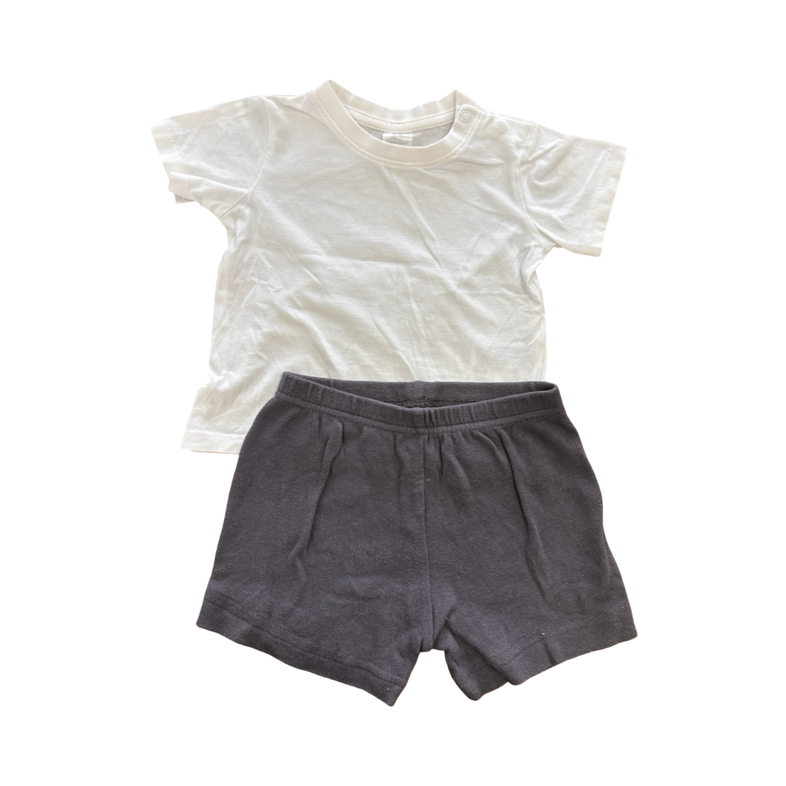 6-12M 2pc Plain Grey & White T-Shirt and Shorts Set - H & M + Little Angels
