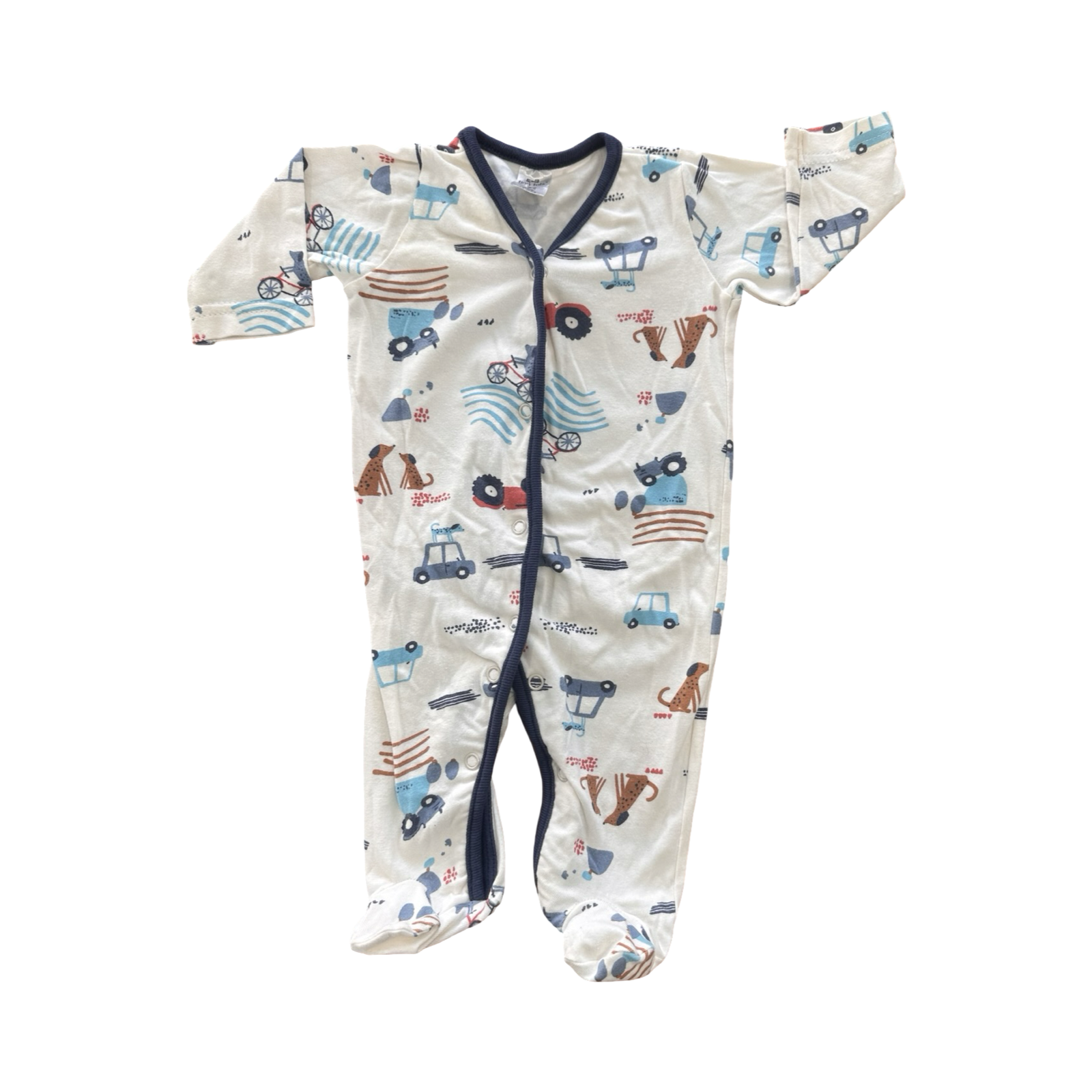 0-3M White & Navy Doggie Pictures Babygrow - Tiny Tots