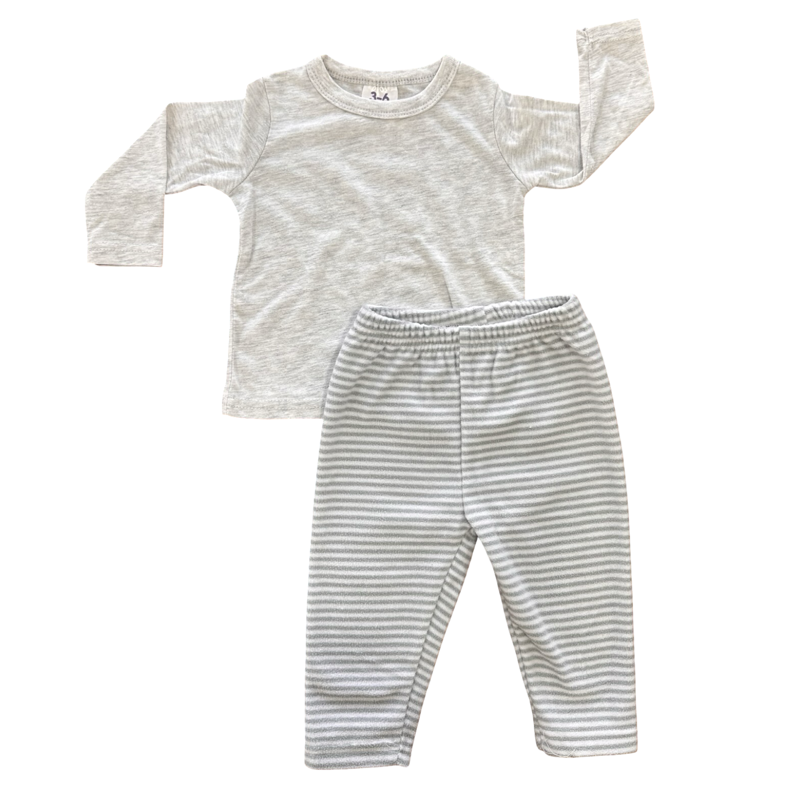 3-6M 2pc Grey Top & Fleece Pants - Baby Paf & Cuddlesome