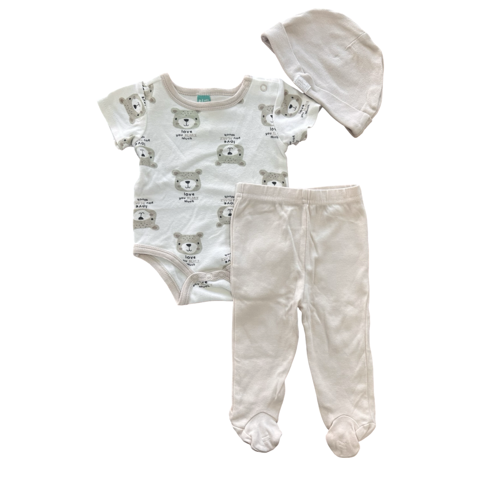 0-3M 3pc Beige & White Baby Bear Set - Ackermans / Cuddlesome