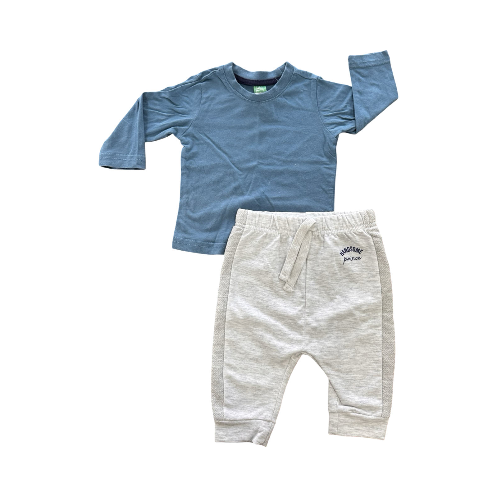 3-6M 2pc Grey Melange Jogger & Blue Long Sleeve Top - Cuddlesome & Ackermans