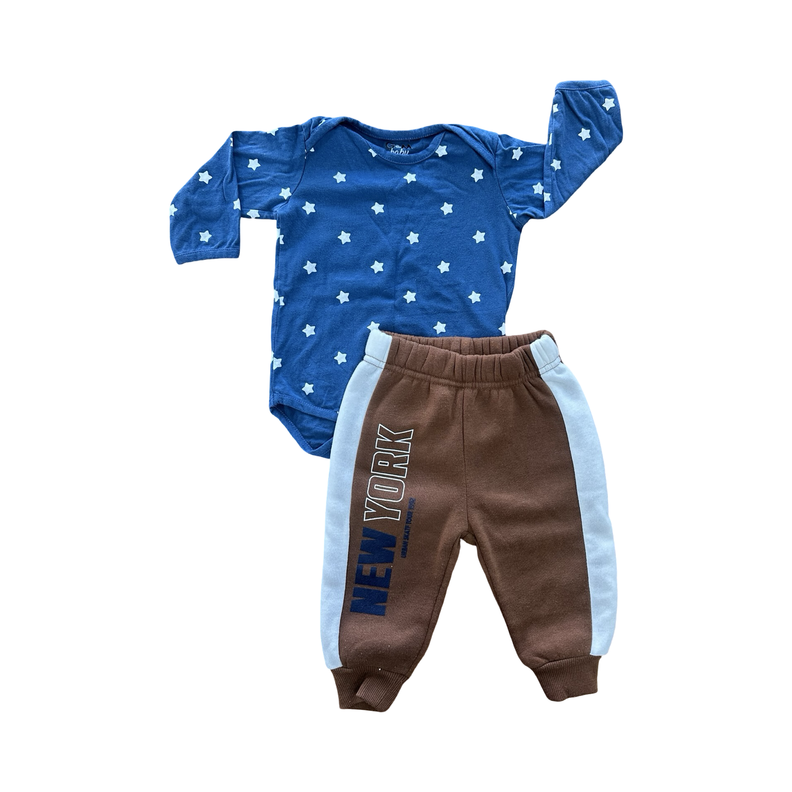 3-6M Brown & White New York Jogger & Navy Star Bodysuit - Mr Price