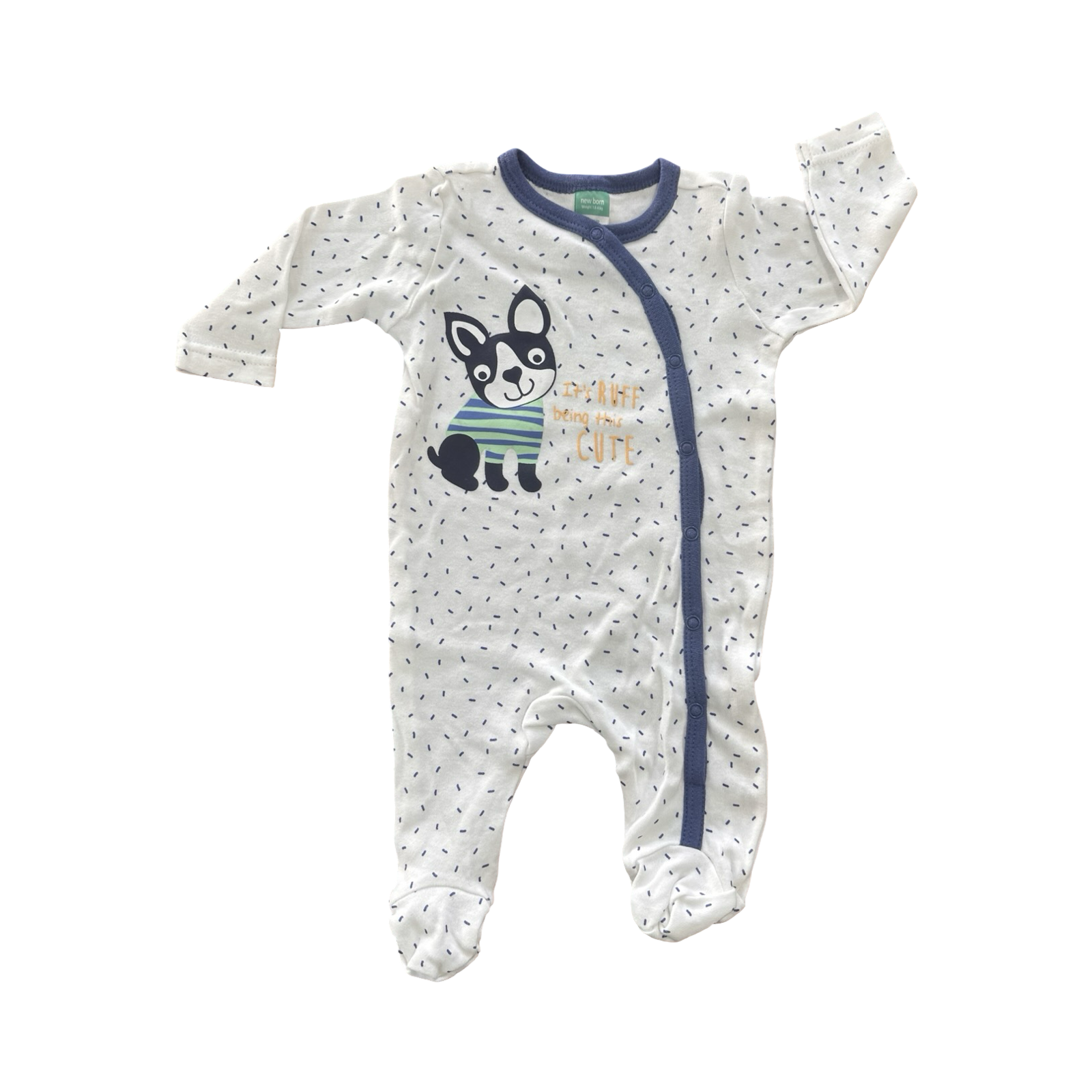 Newborn Blue & White Doggie Babygrow - Ackermans