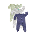 3-6M 3pc Green, Grey & Blue Zip Babygrows - Ackermans