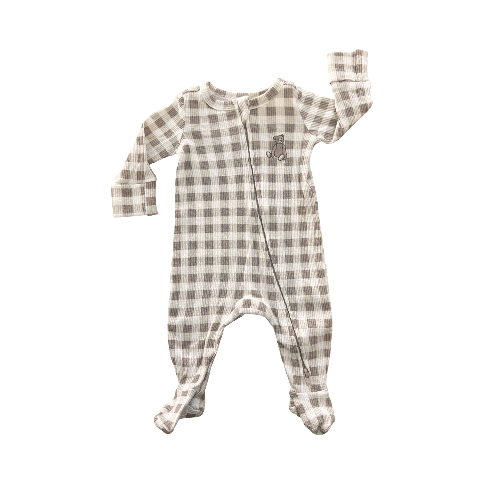 Newborn Waffle Ribbed Stretch Bear Zip Babygrow - Cotton on