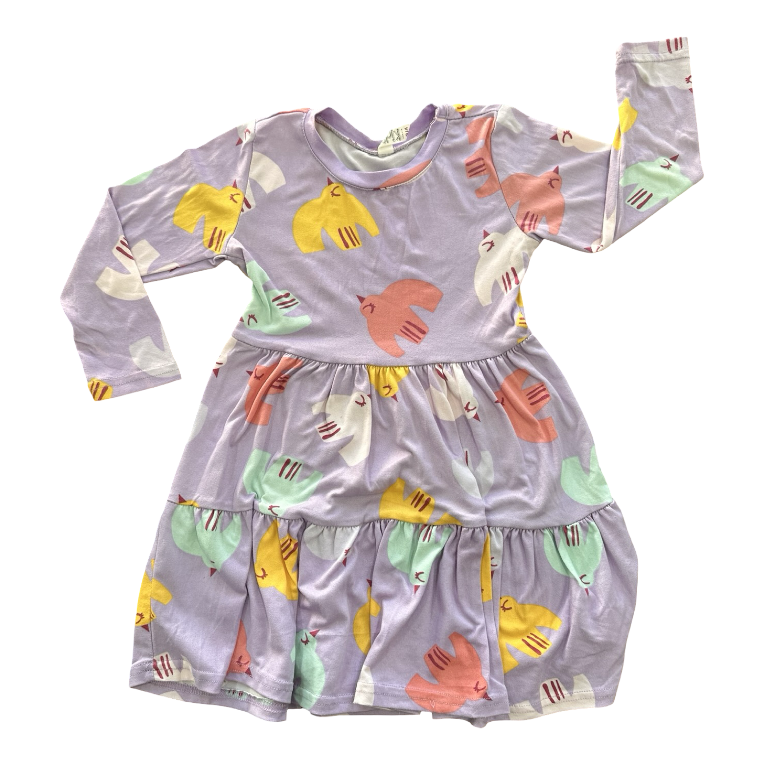 3-4Y Purple Long Sleeve Bird Dress - Real Kids