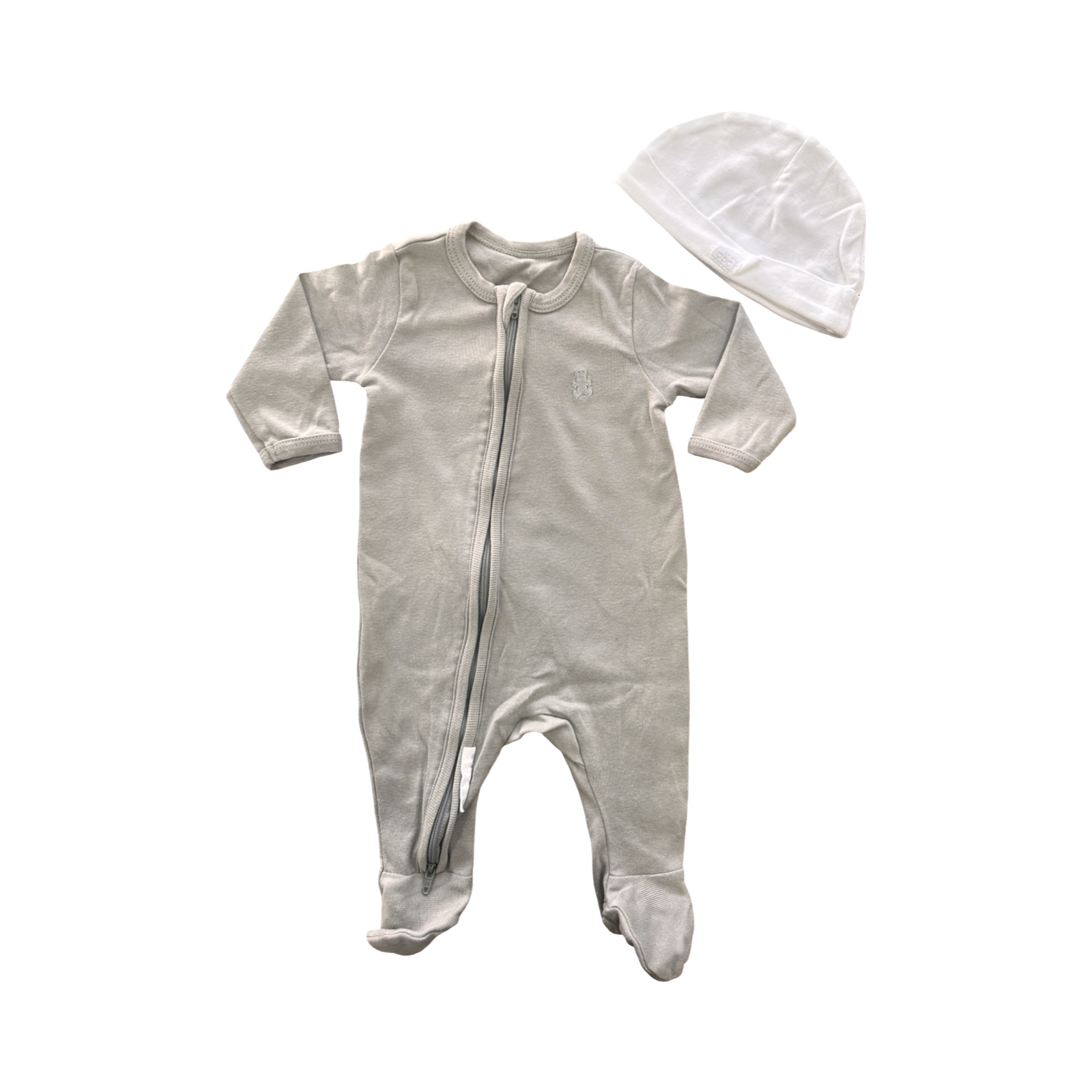 0-3M Green Cotton Zipper Babygrow & White Beanie - Woolworths