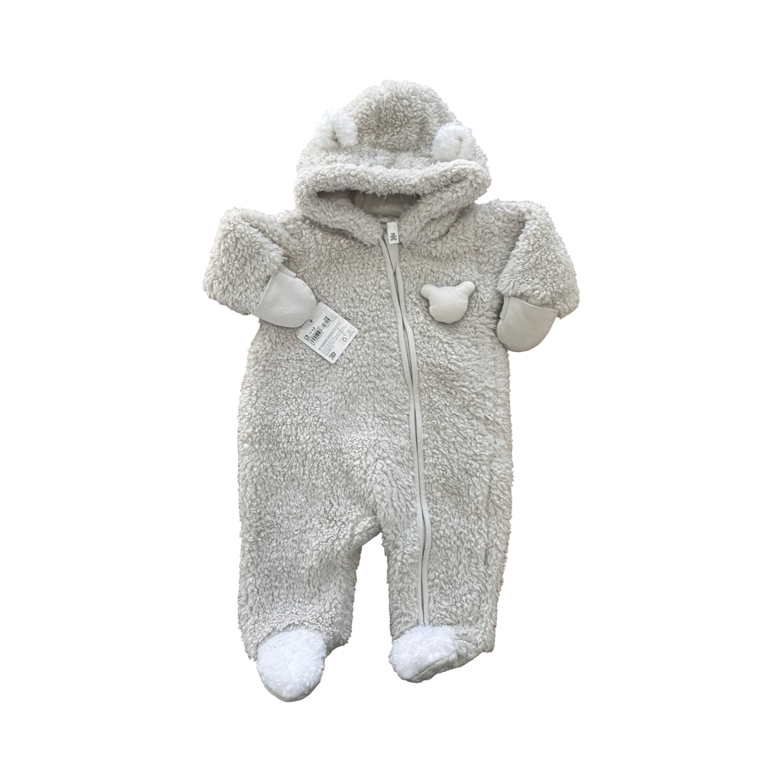 1-3M Grey Bear Fleece Zip Onesie - Woolworths