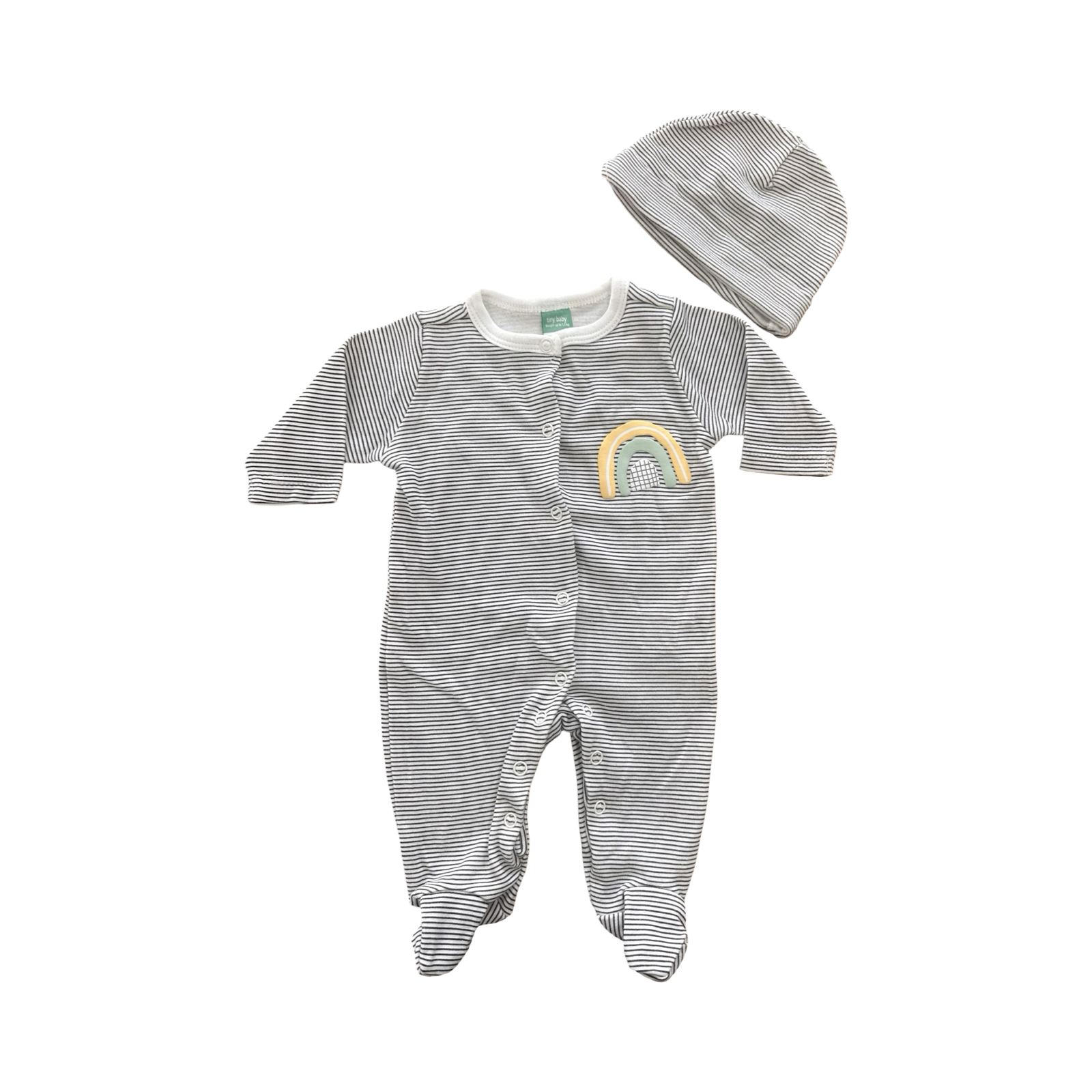 Tiny Baby Black & White Stripe Rainbow Babygrow & Beanie - Ackermans