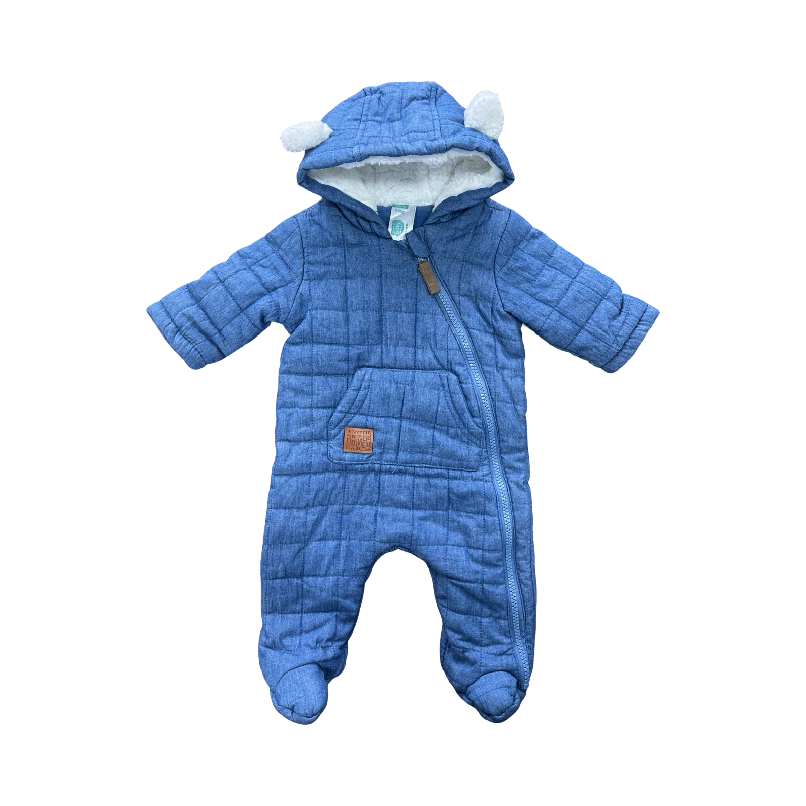 0-3M Denim Fleece Lined Hooded Onesie - Ackermans