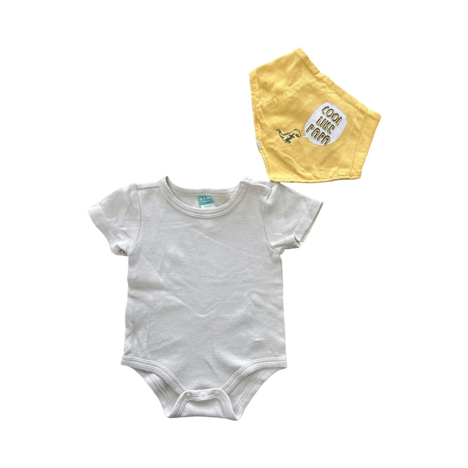 0-3M Beige Bodysuit with Yellow Cool Like Papa Bib - Ackermans / Woolworths