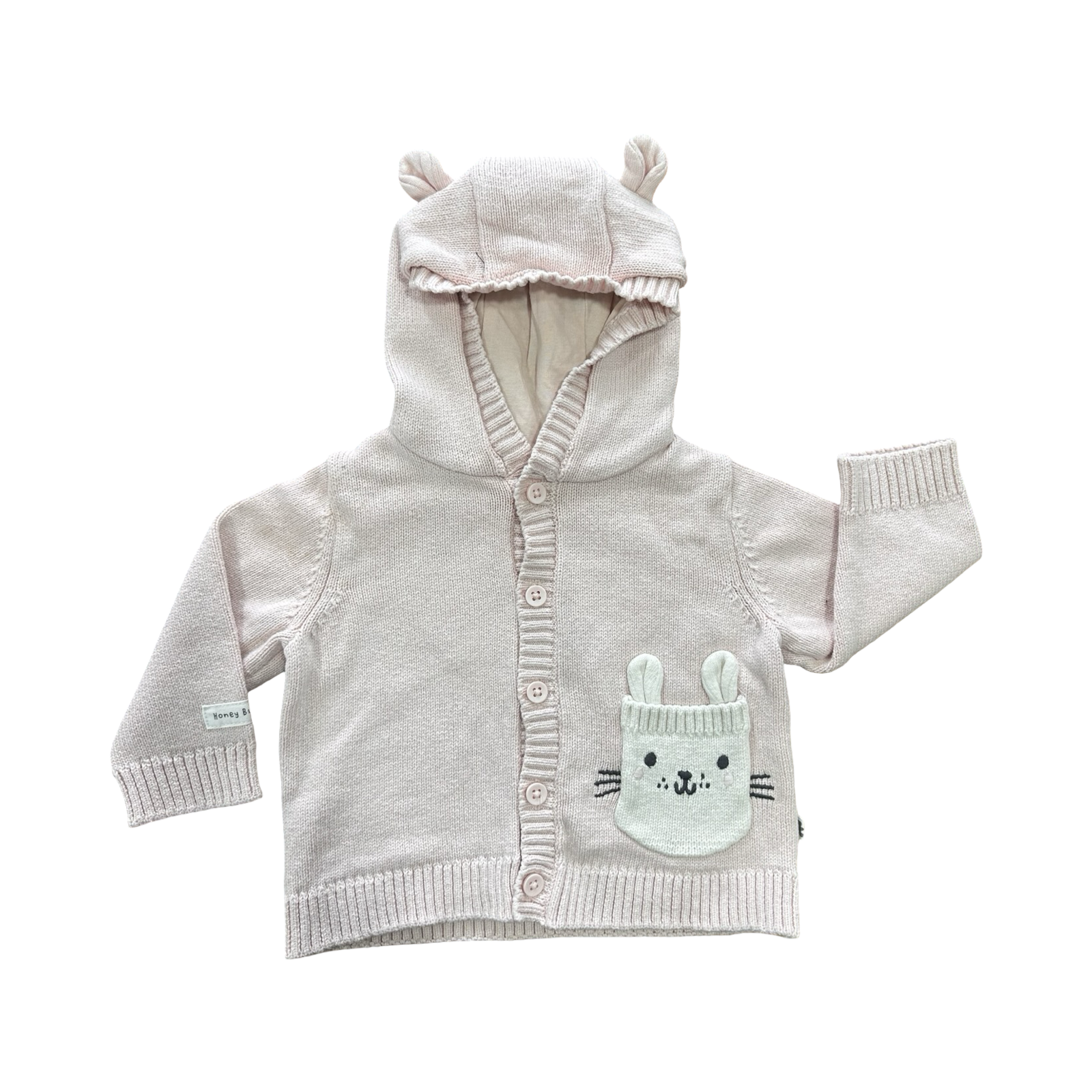 3-6M Pink Bunny Knitted Jersey with Hood - Woolworths