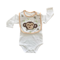 0-3M White Bodysuit with Monkey Bib - Jet