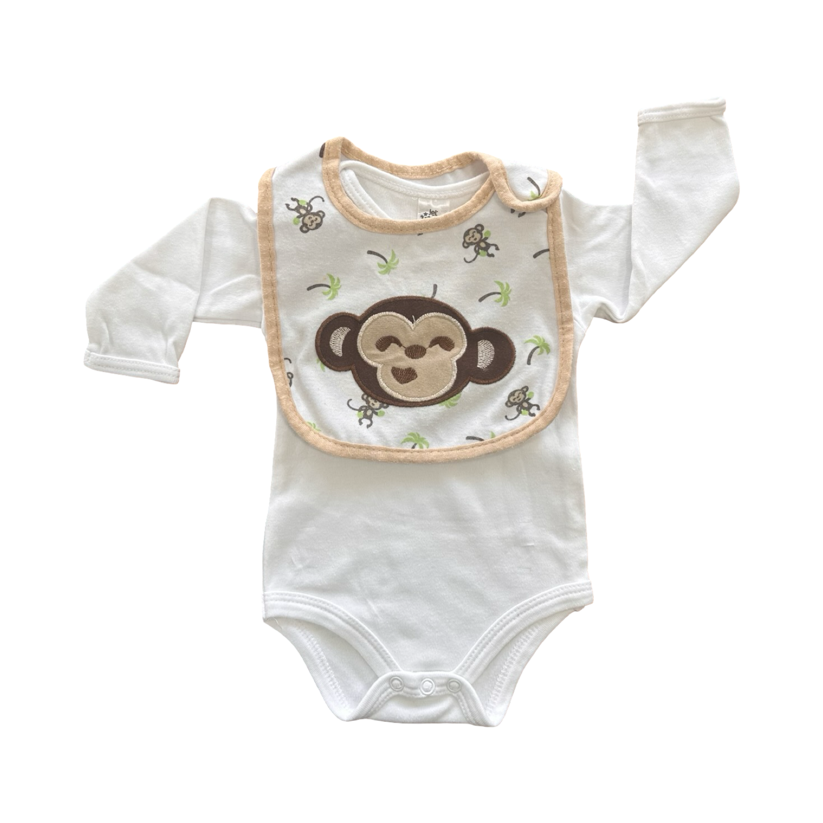 0-3M White Bodysuit with Monkey Bib - Jet