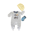 Newborn Grey & Blue Doggie Babygrow with Yellow Beanie + 2 Pair Socks - Ackermans
