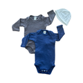 0-3M Grey & Blue Bodysuits with Polkadot Beanie - Jet