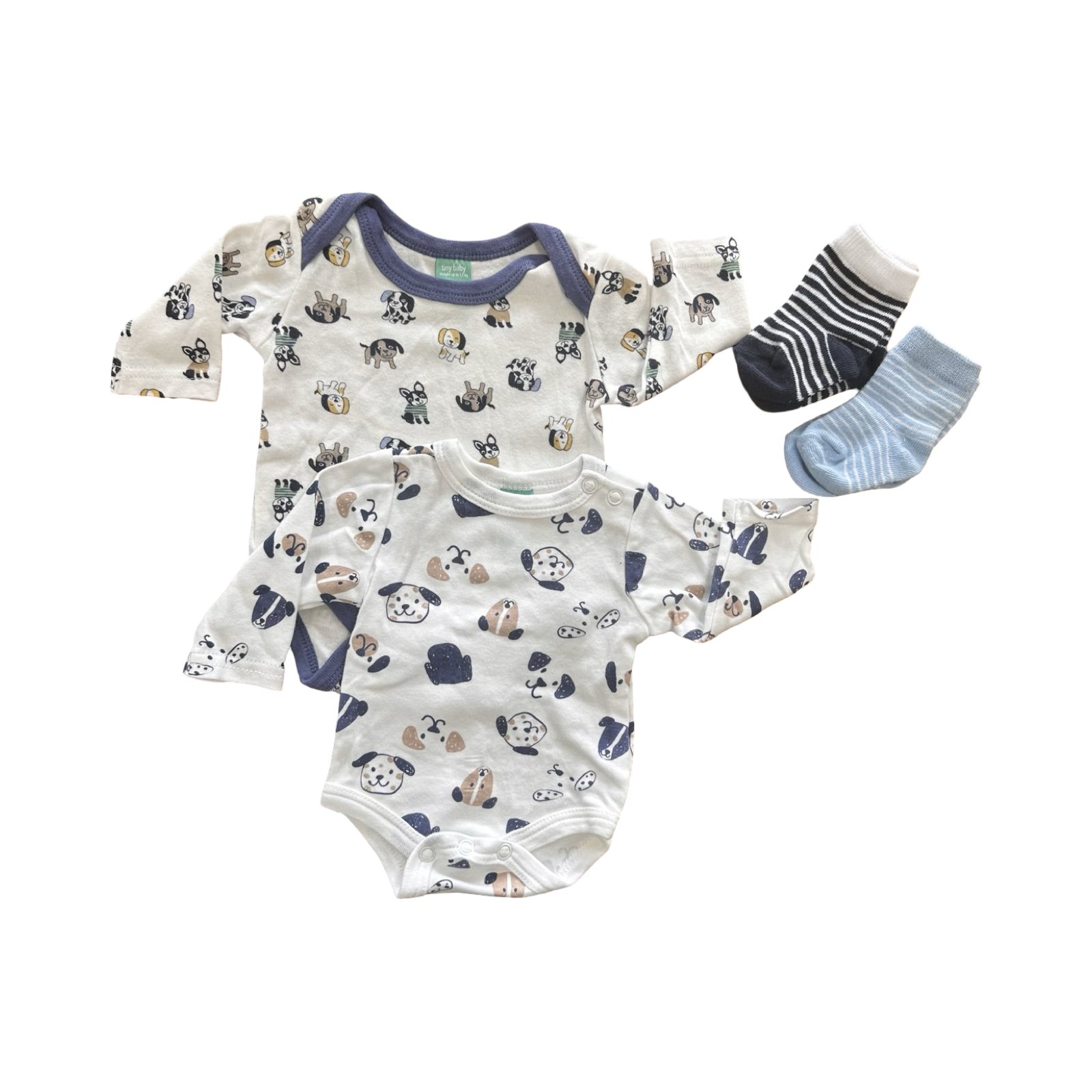 Tiny Baby 2pc Doggie Bodysuits + 2 Pairs Socks - Ackermans