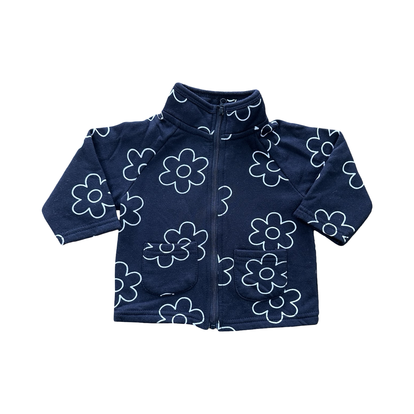 3-6M Black & White Daisy Zipper Jacket - OneTwoThree