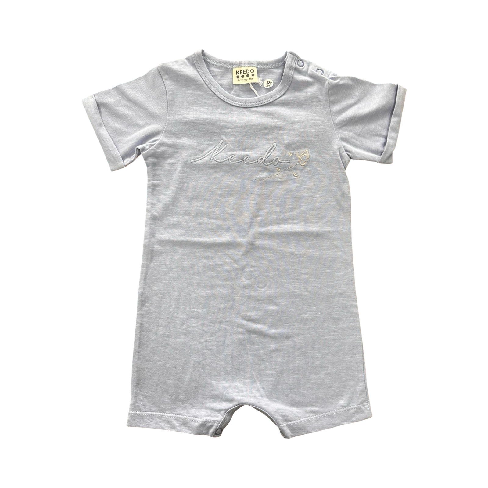 *NEW* 9-12M Blue Cotton Bodysuit with Embroidery Detail - Keedo