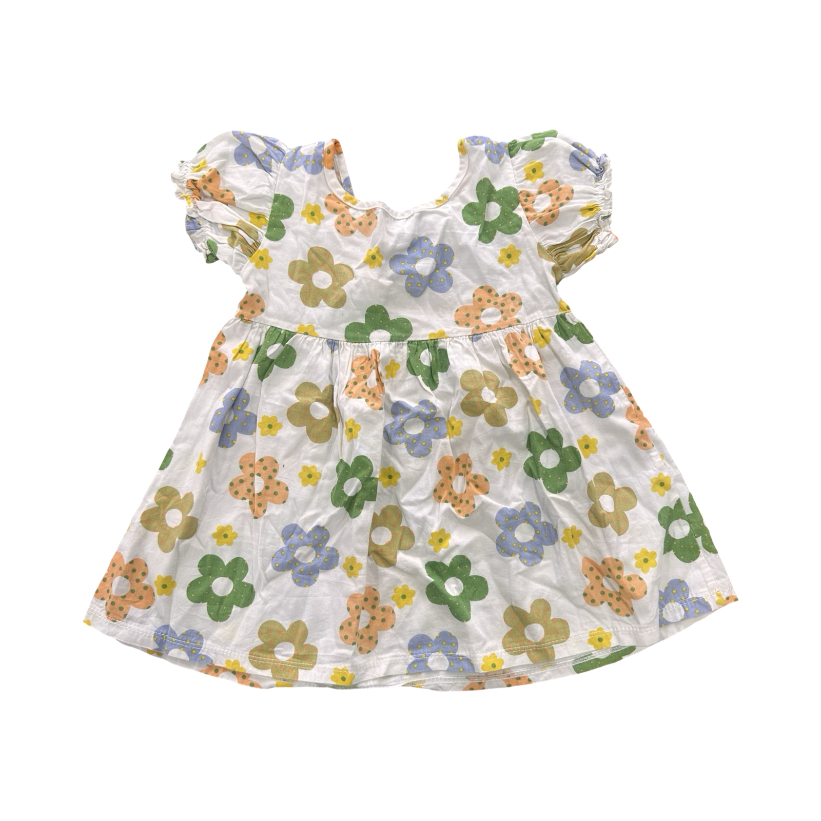 3-4Y White Cotton Floral Dress