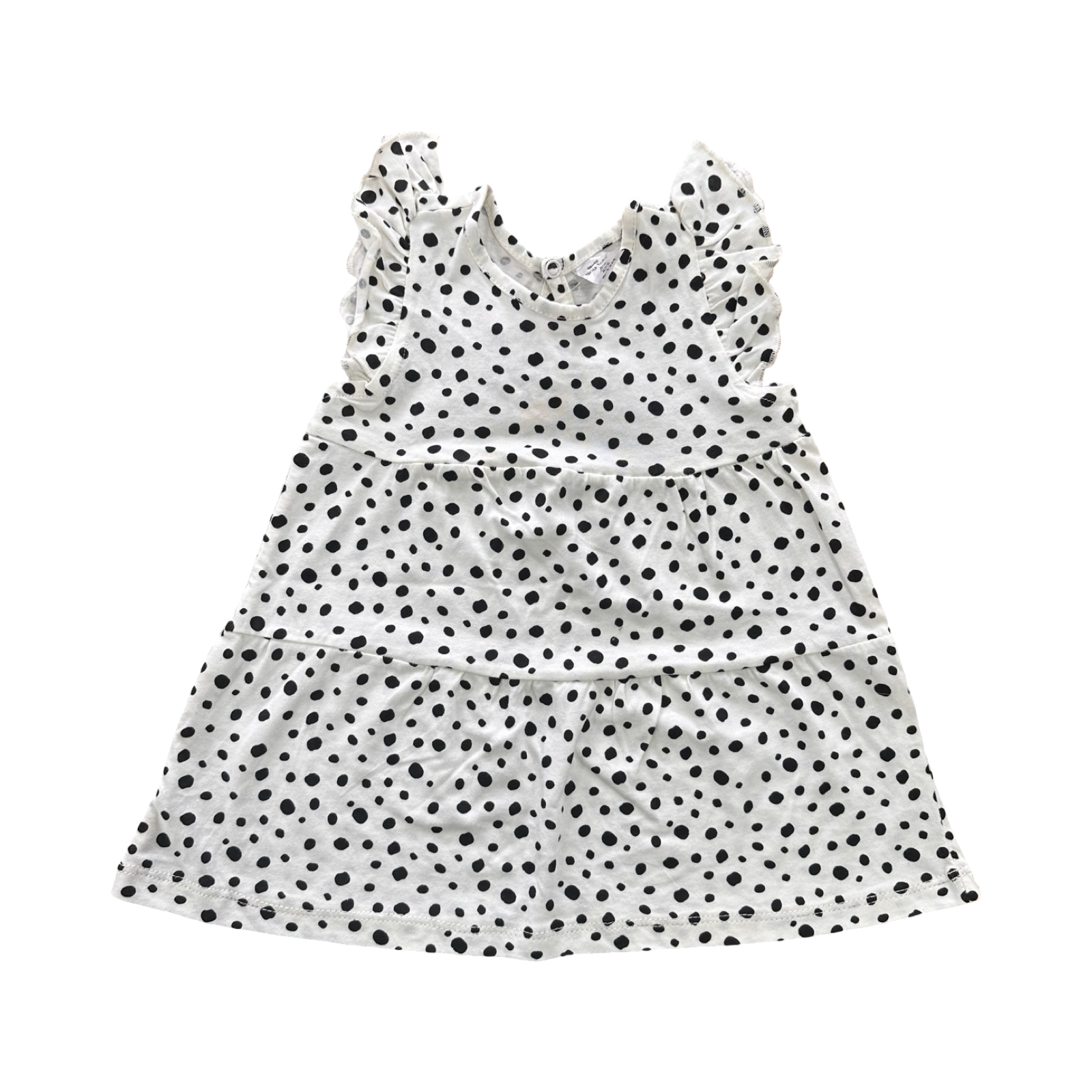 6-12M White & Black Spotted Cotton Dress - Tiny Tots