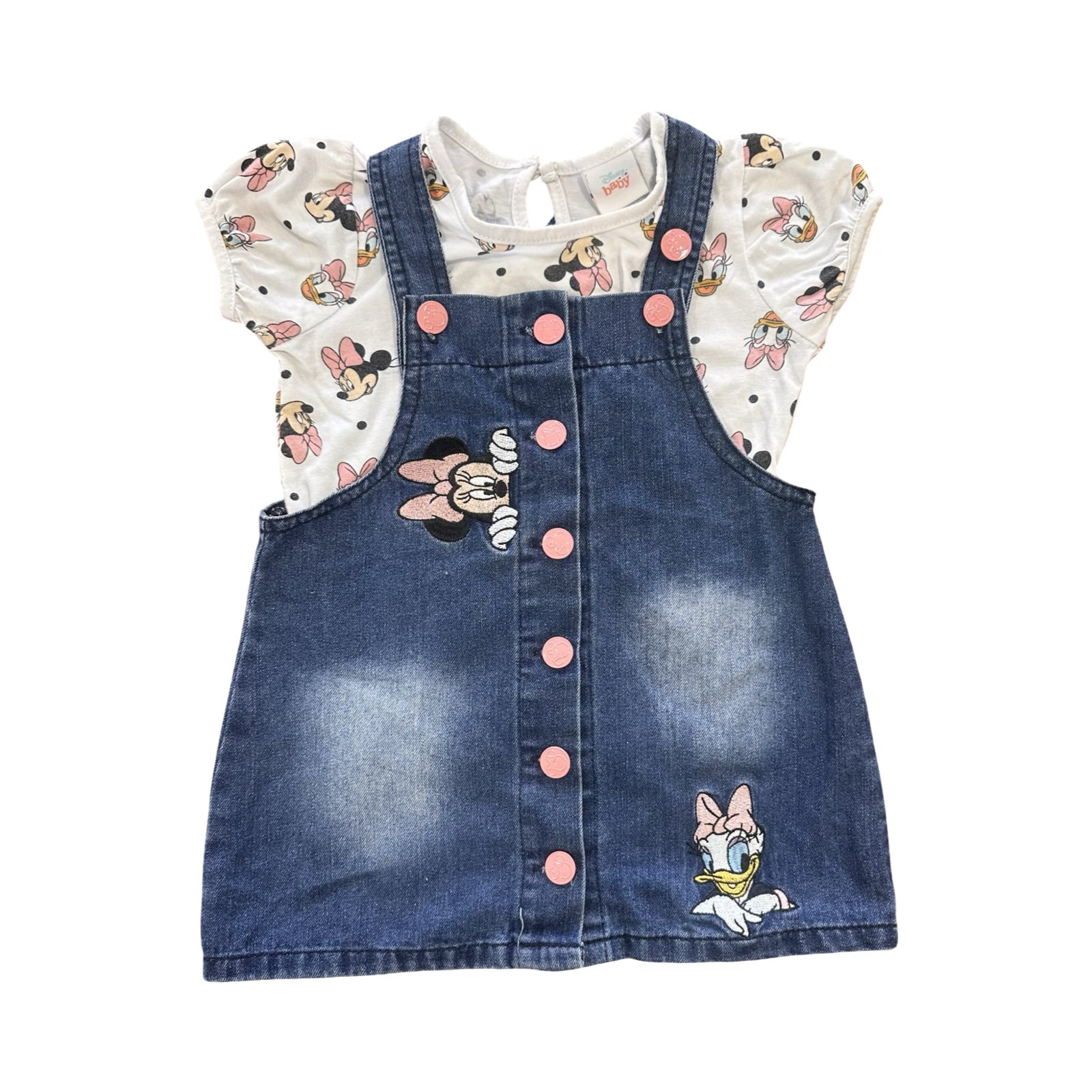 18-24M 2pc Minnie & Daisy Duck Dungaree Dress & T-Shirt - Disney Baby