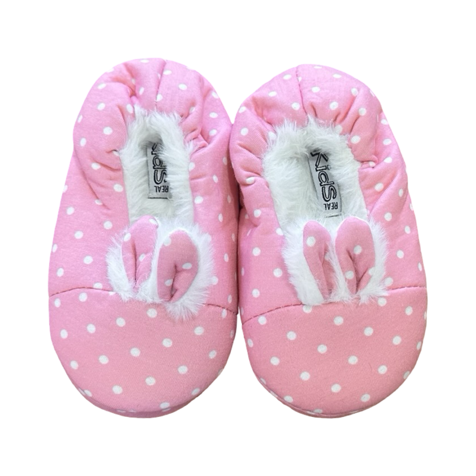 *NEW* Size 8-9 Pink & White Polkadot Bunny Slippers - Real Kids