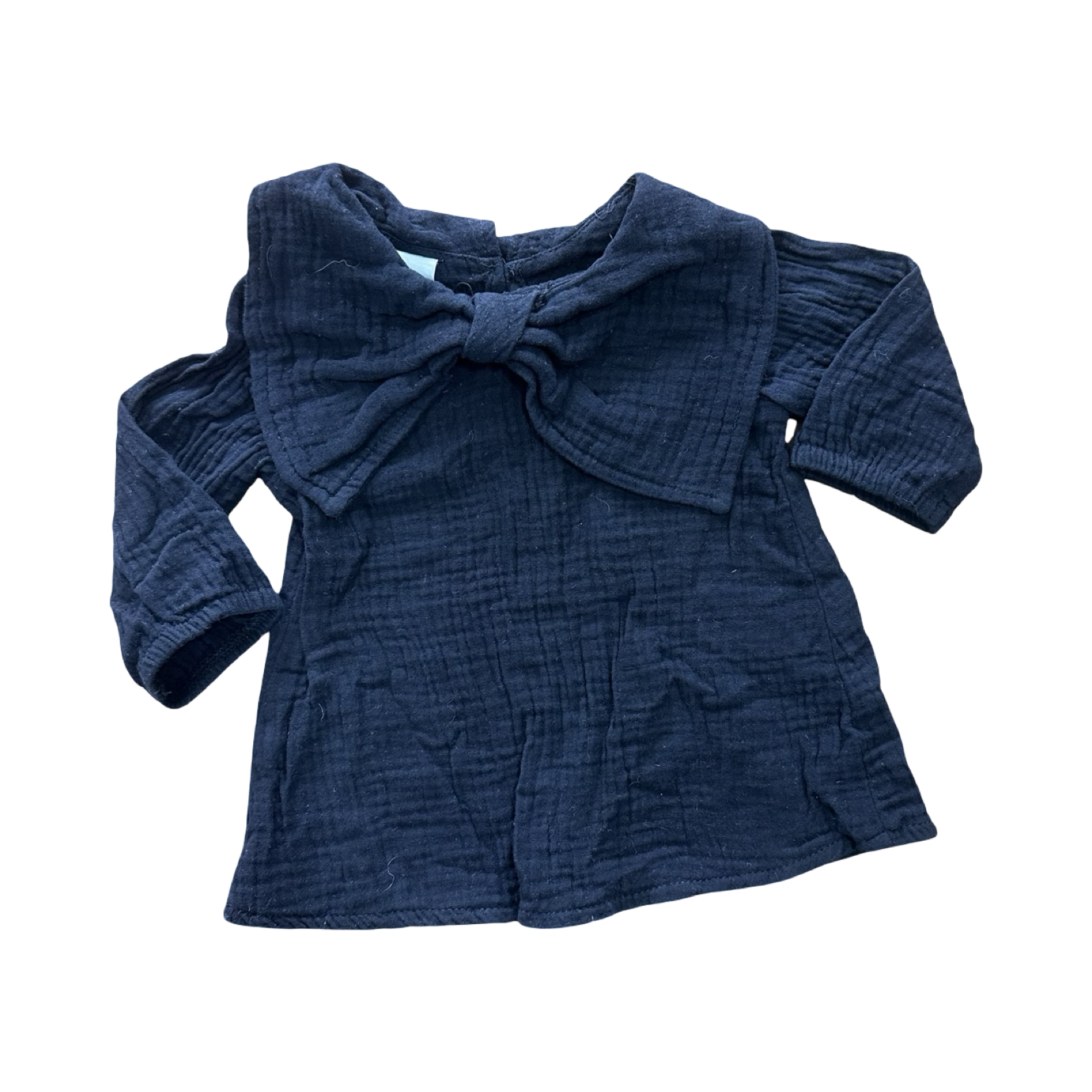 0-3M Black Bow Detail Long Sleeve Top - OneTwoThree