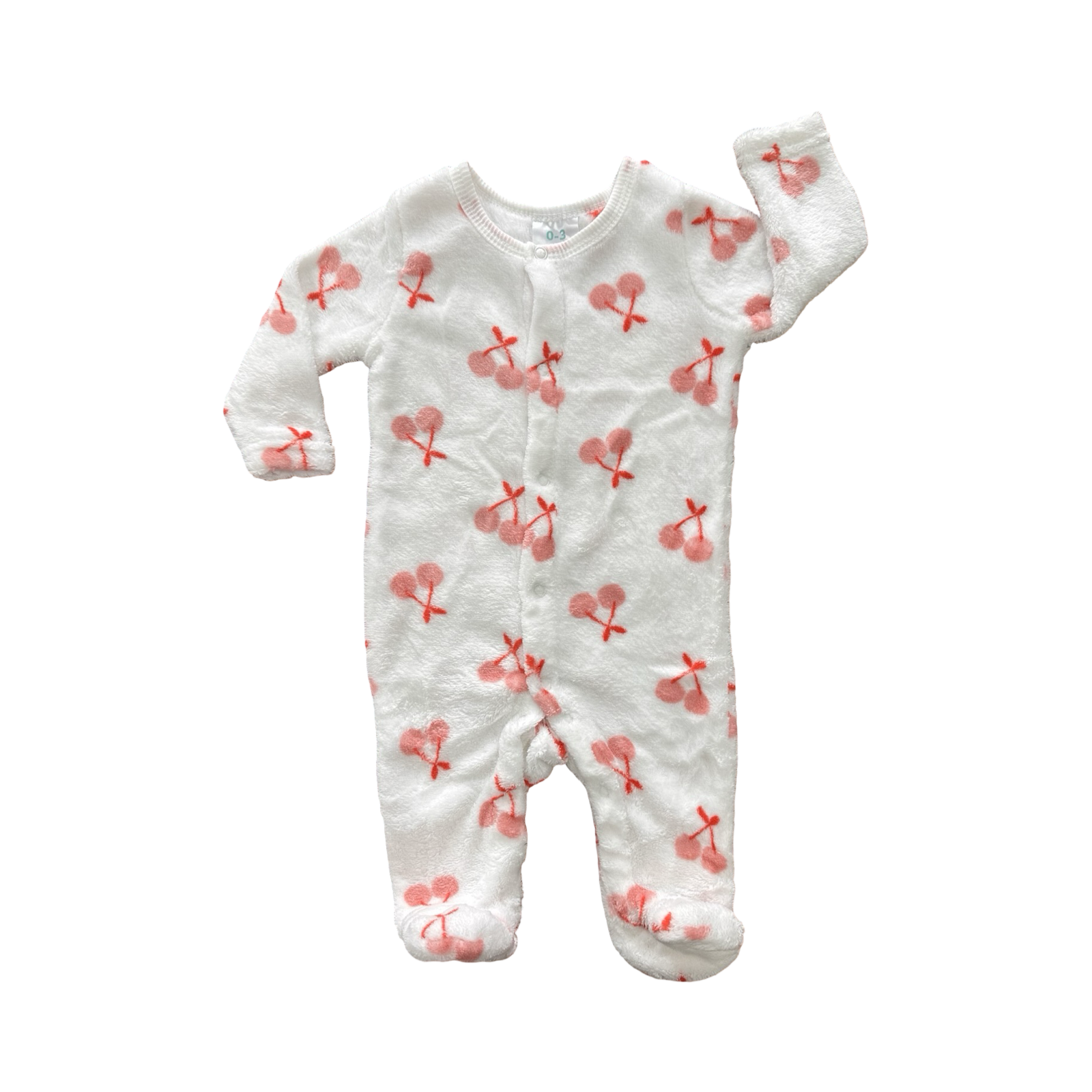 0-3M White & Red Cherry Fleece Onesie - Cuddlesome